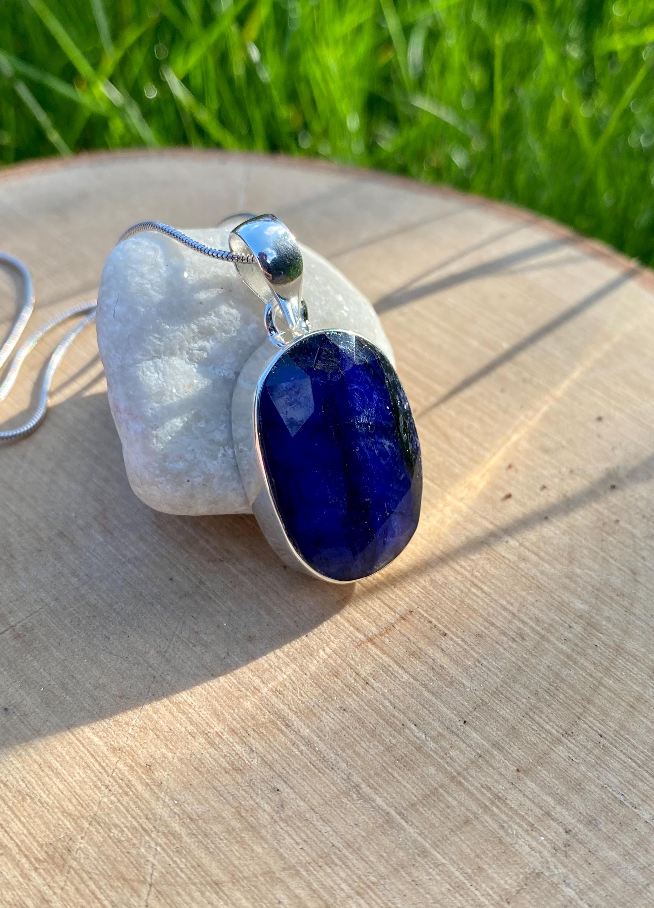 Raw Sapphire and Silver Pendant