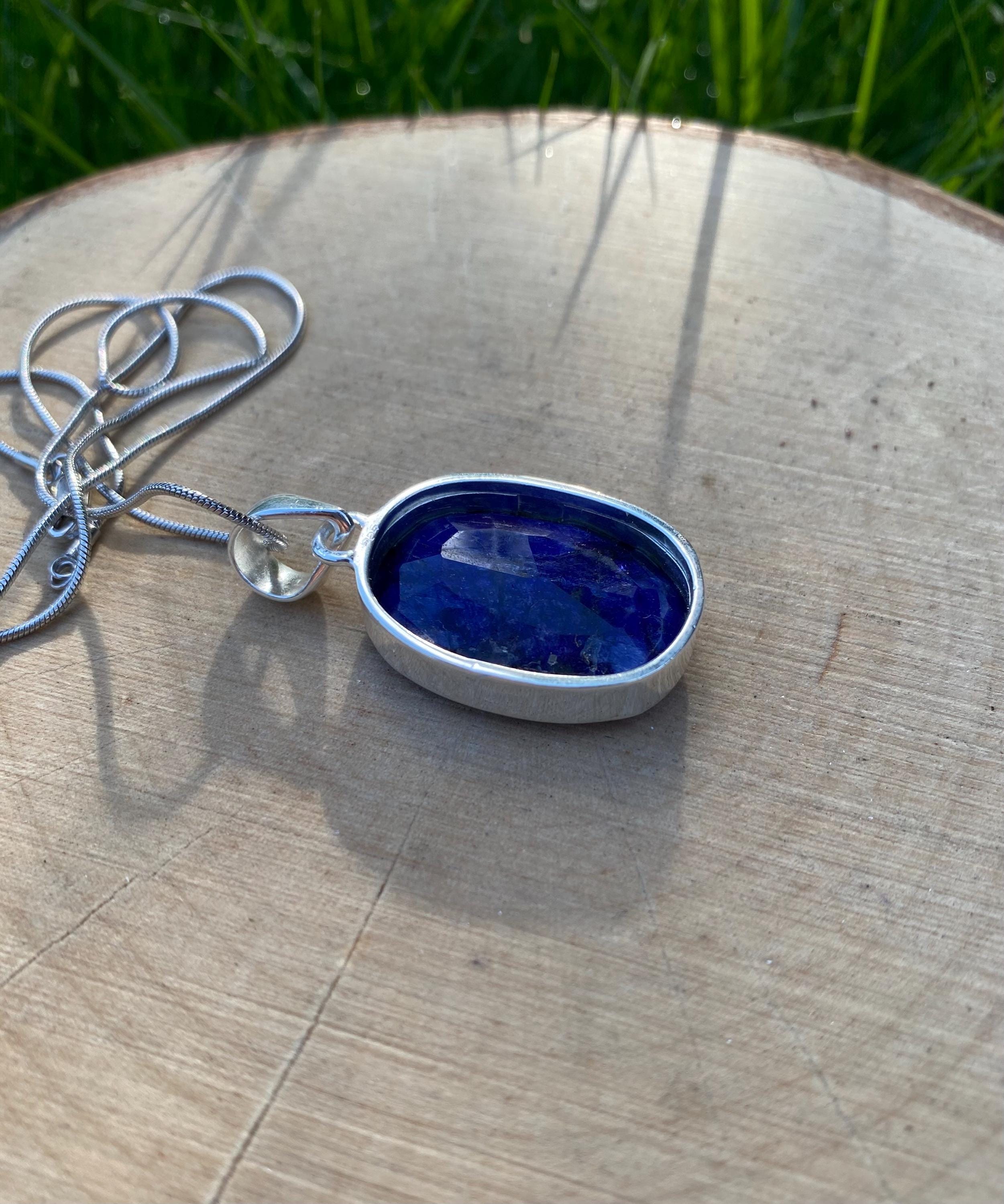 Raw Sapphire and Silver Pendant