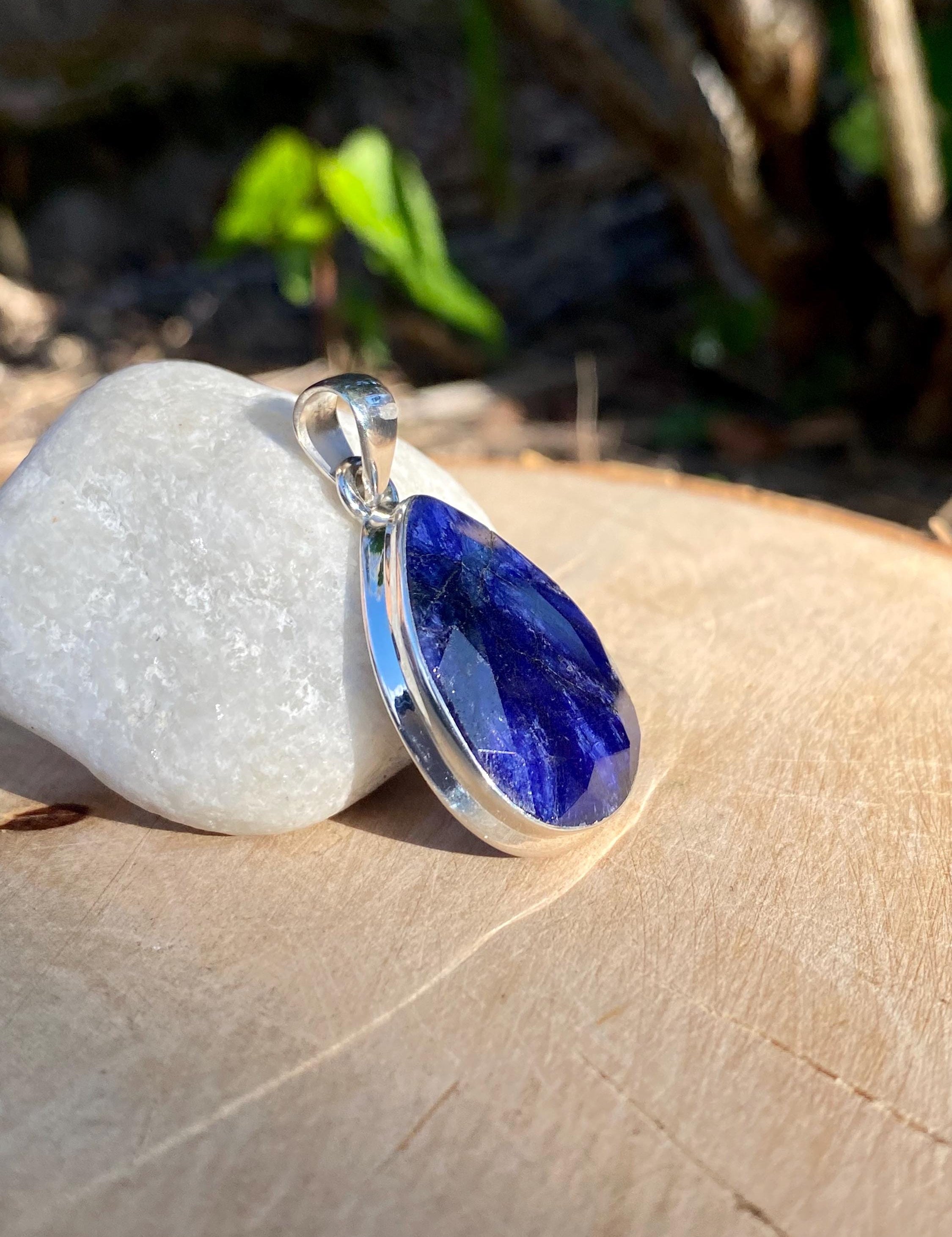 Raw Sapphire and Silver Pendant