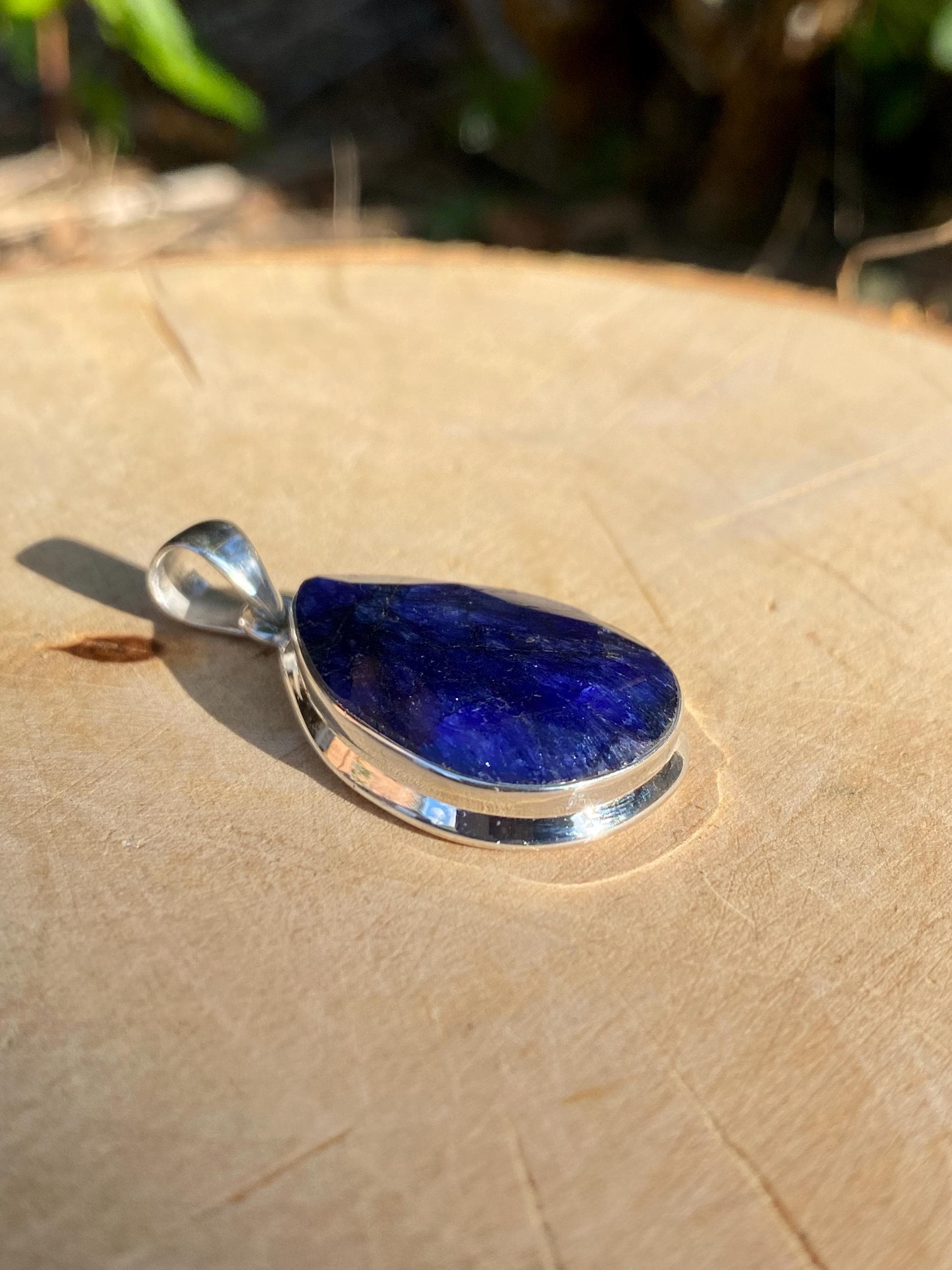 Raw Sapphire and Silver Pendant