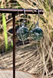 Moss Agate and Silver Round Earrings