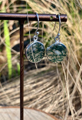Moss Agate and Silver Round Earrings
