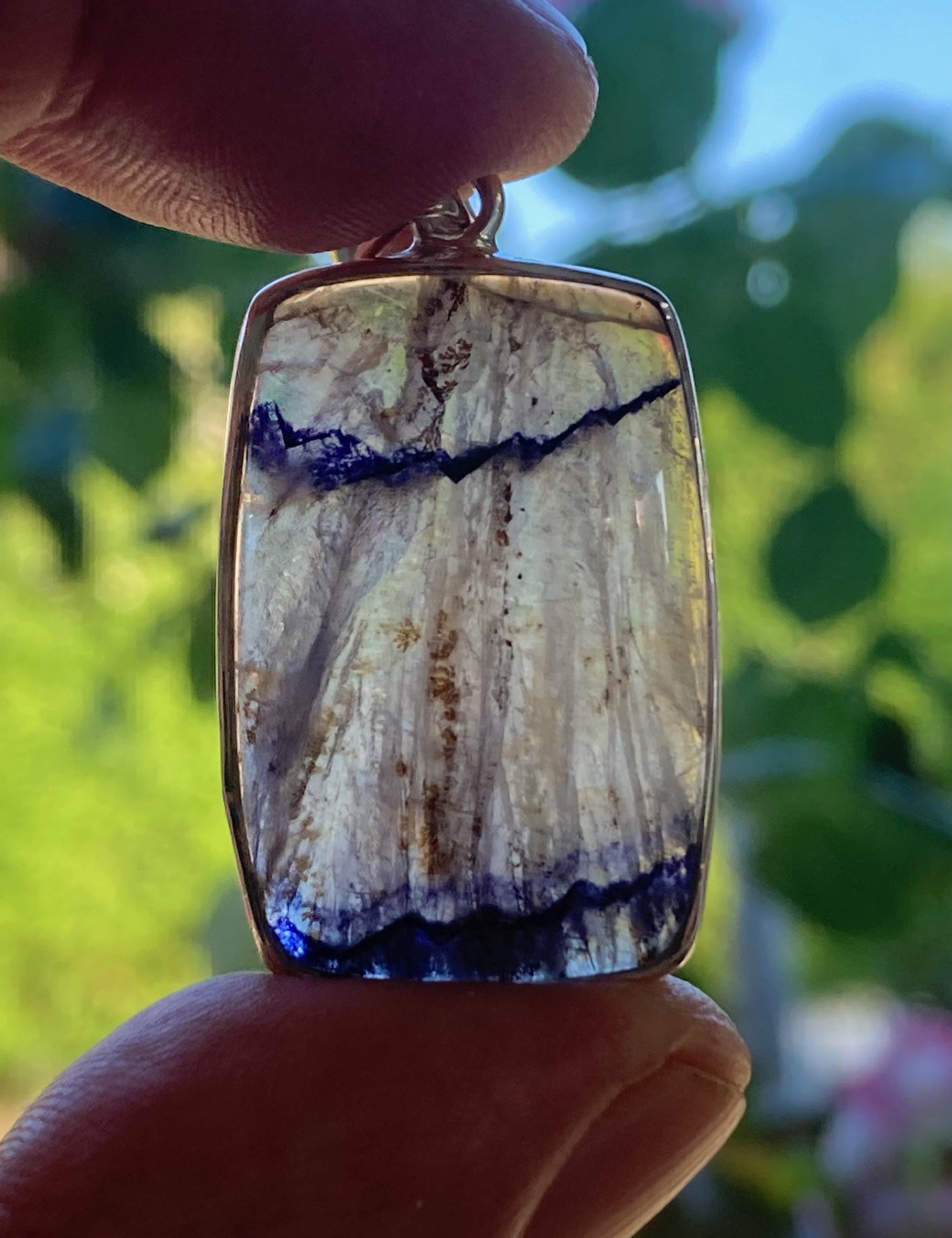 Blue John Sterling Silver Rectangular Pendant