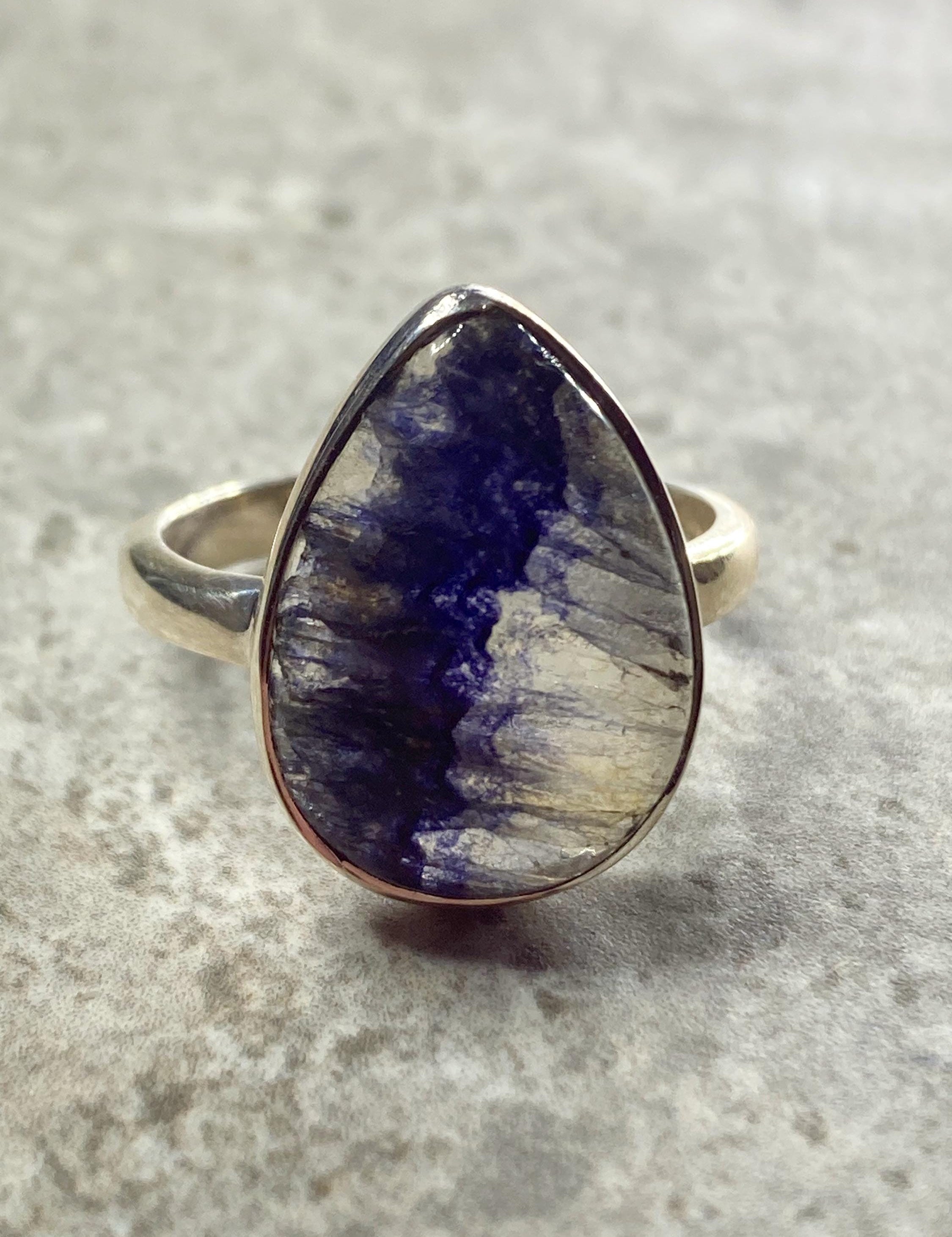 Blue John Silver Teardrop Ring - Extremely Rare