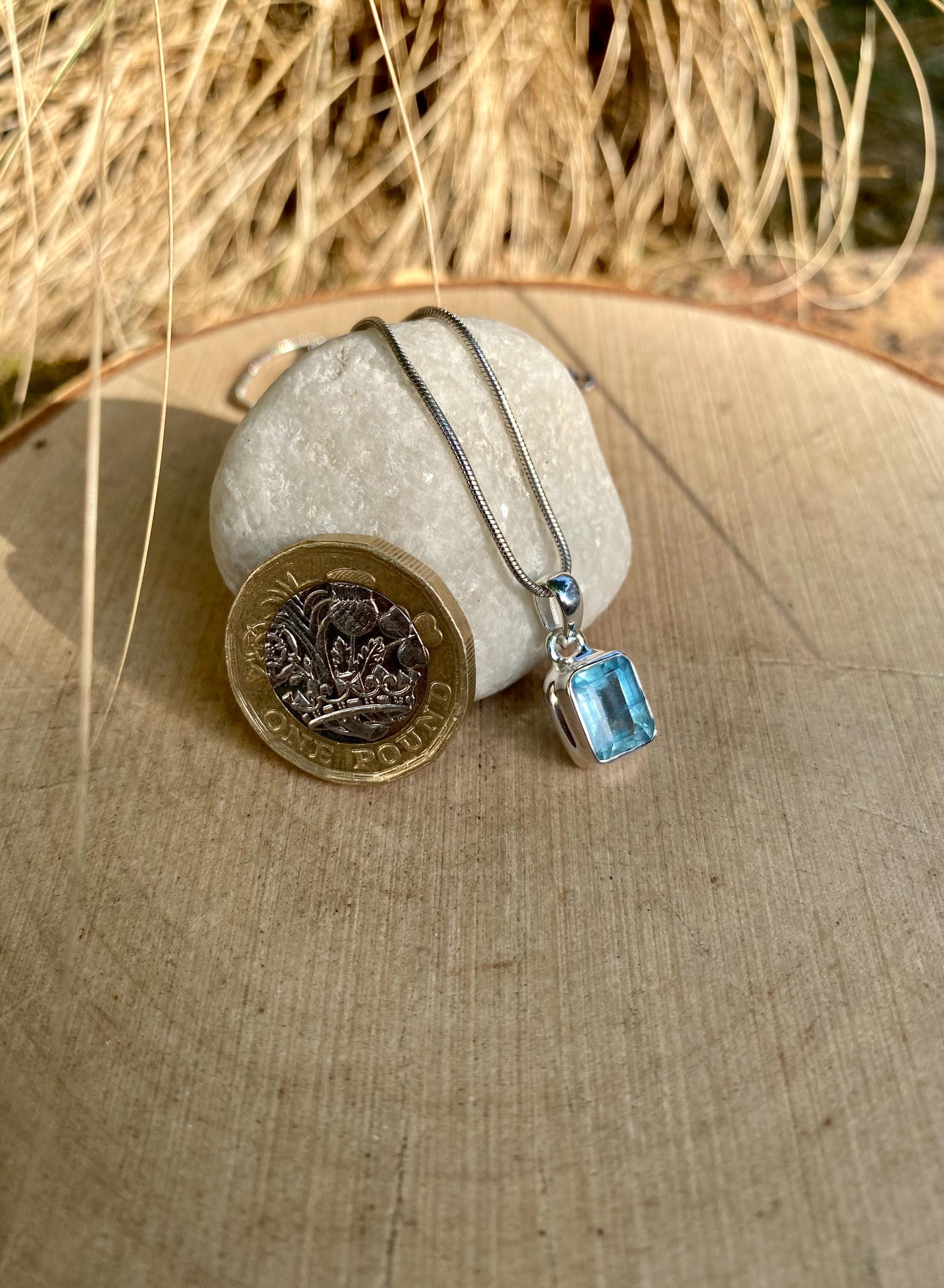 Emerald Cut Faceted Natural Aquamarine Sterling Silver Pendant