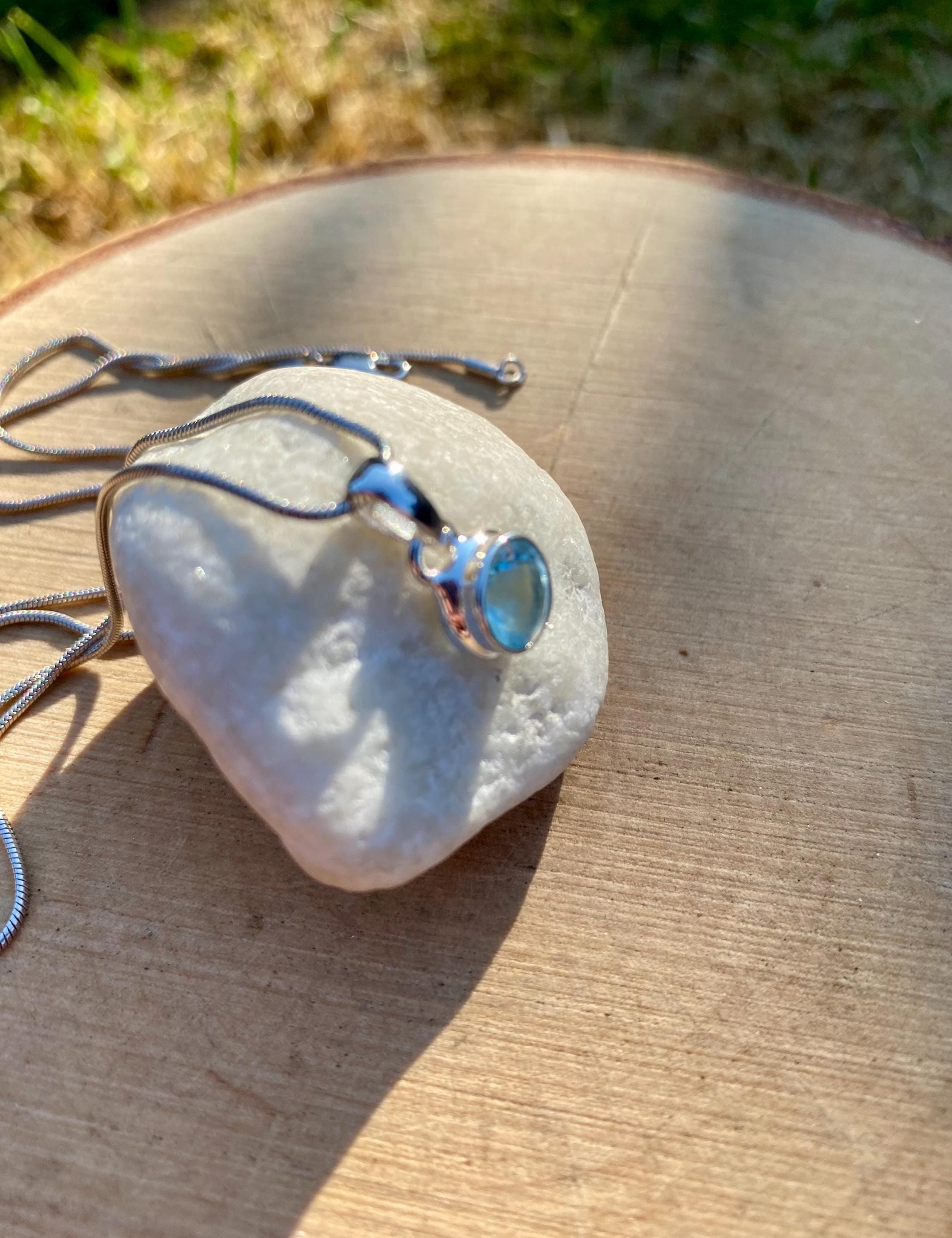 Fine CutAquamarine Sterling Silver Round Pendant