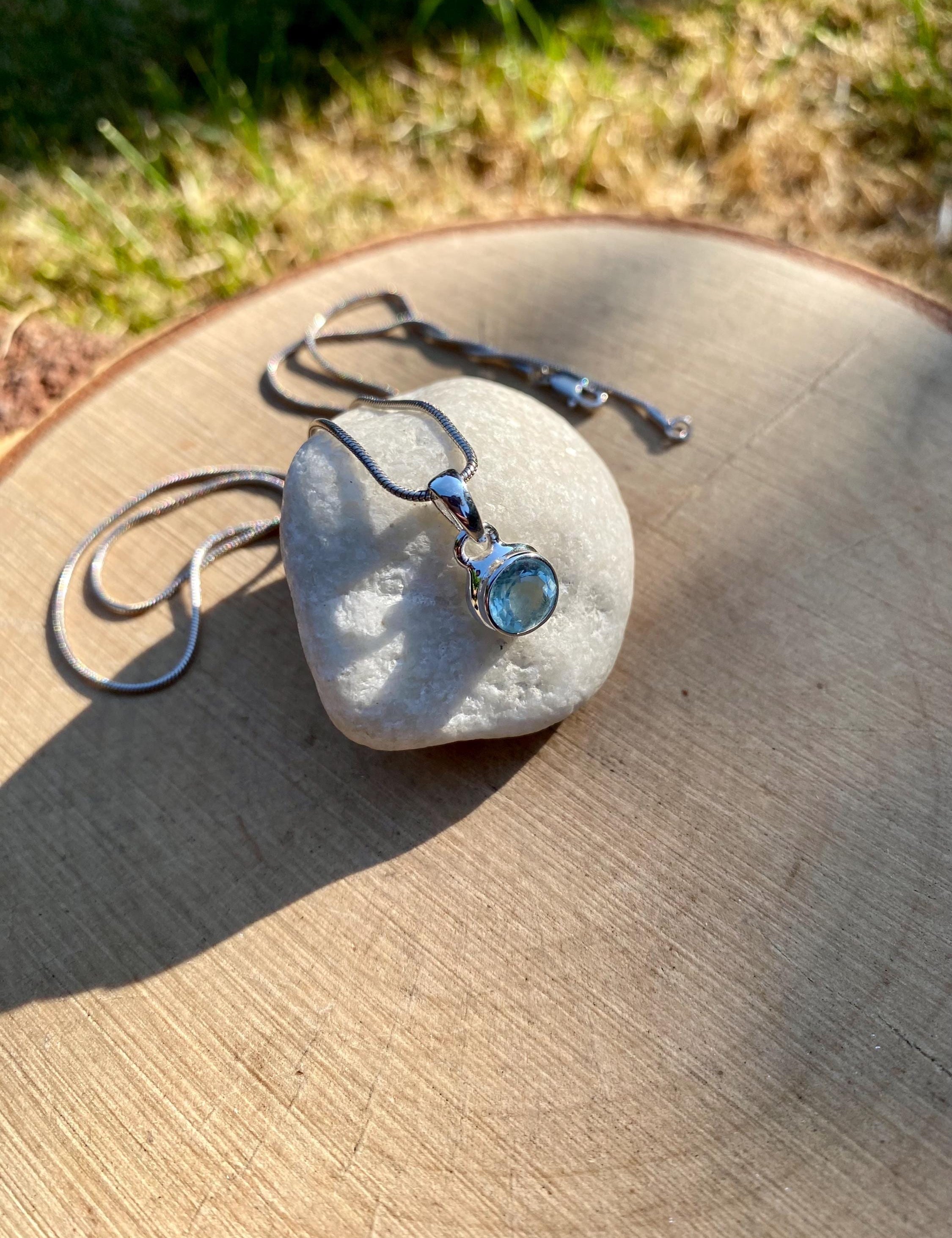 Fine CutAquamarine Sterling Silver Round Pendant