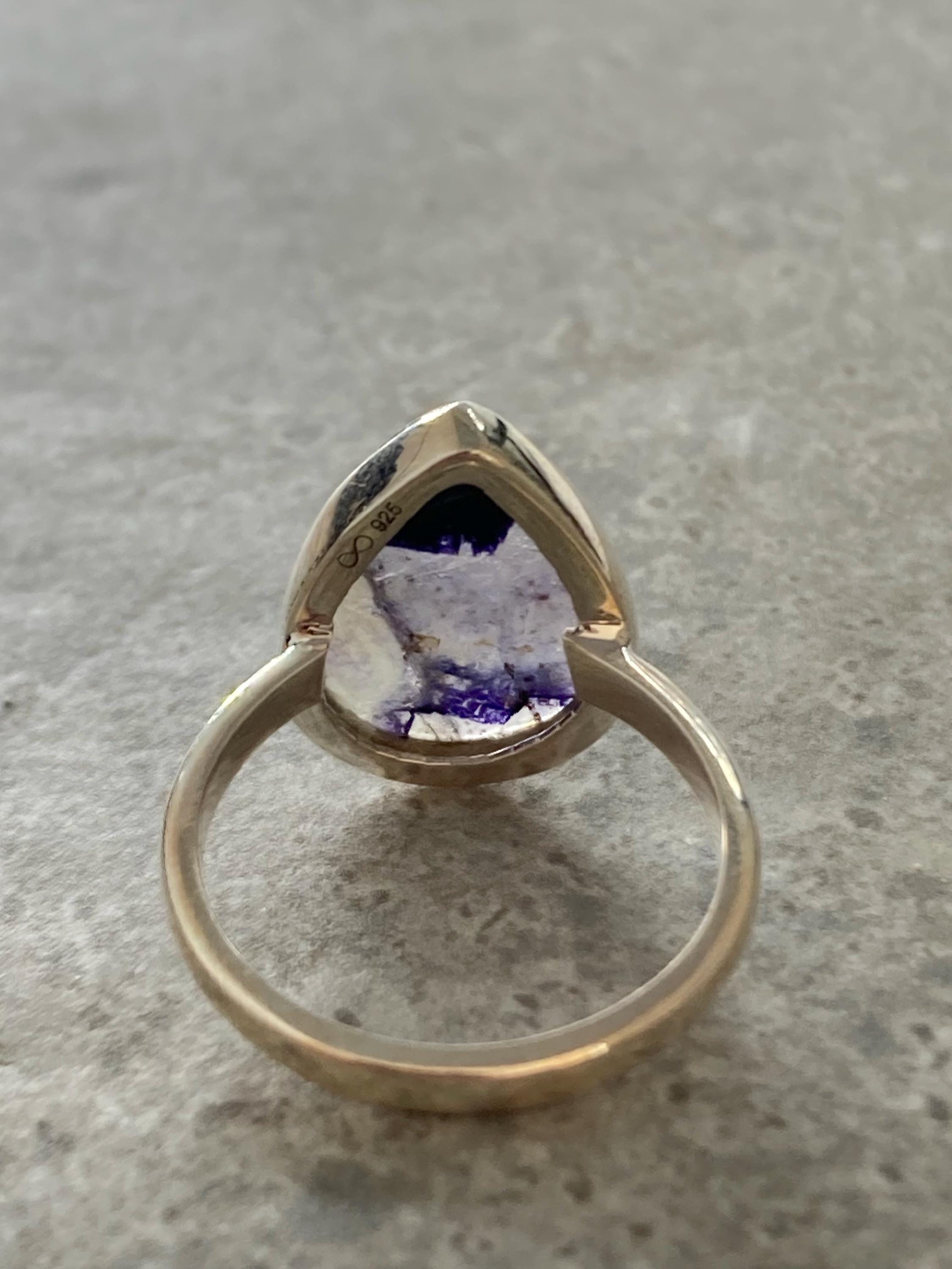 Blue John Sterling Silver Teardrop Ring - Extremely Rare