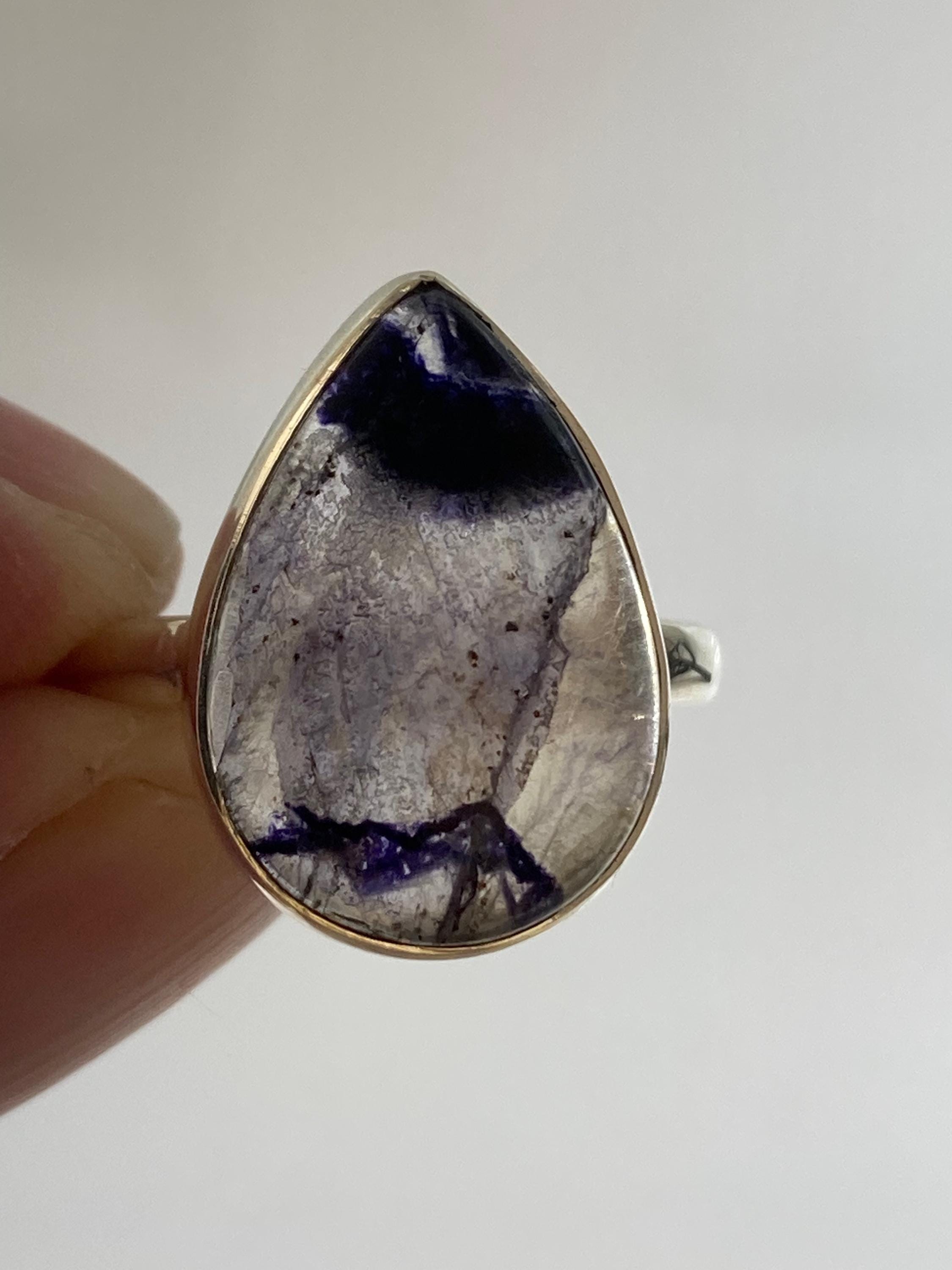 Blue John Sterling Silver Teardrop Ring - Extremely Rare