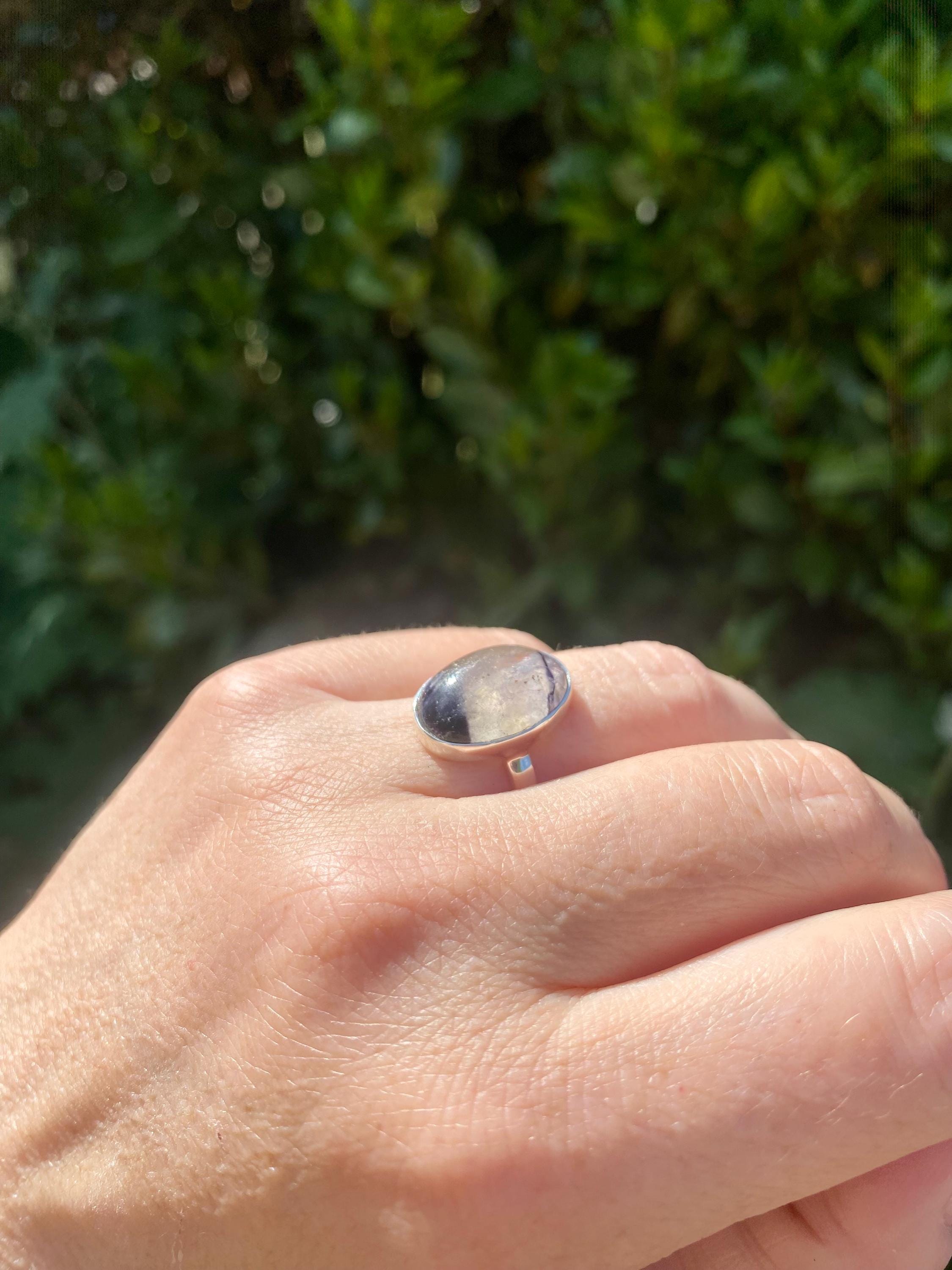 Blue John Silver Oval Ring - Extremely Rare
