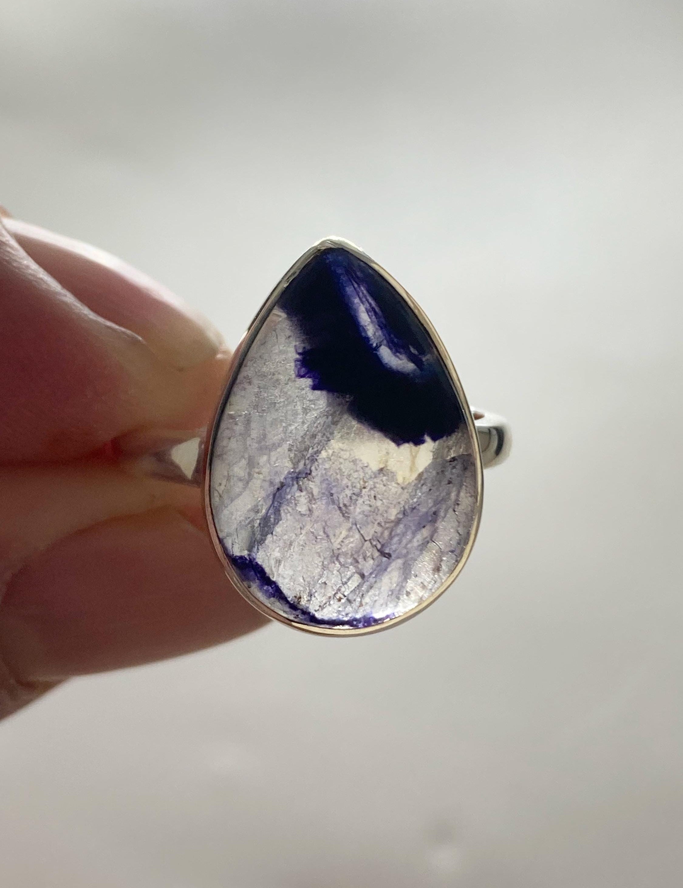 Blue John Silver Teardrop Ring - Extremely Rare