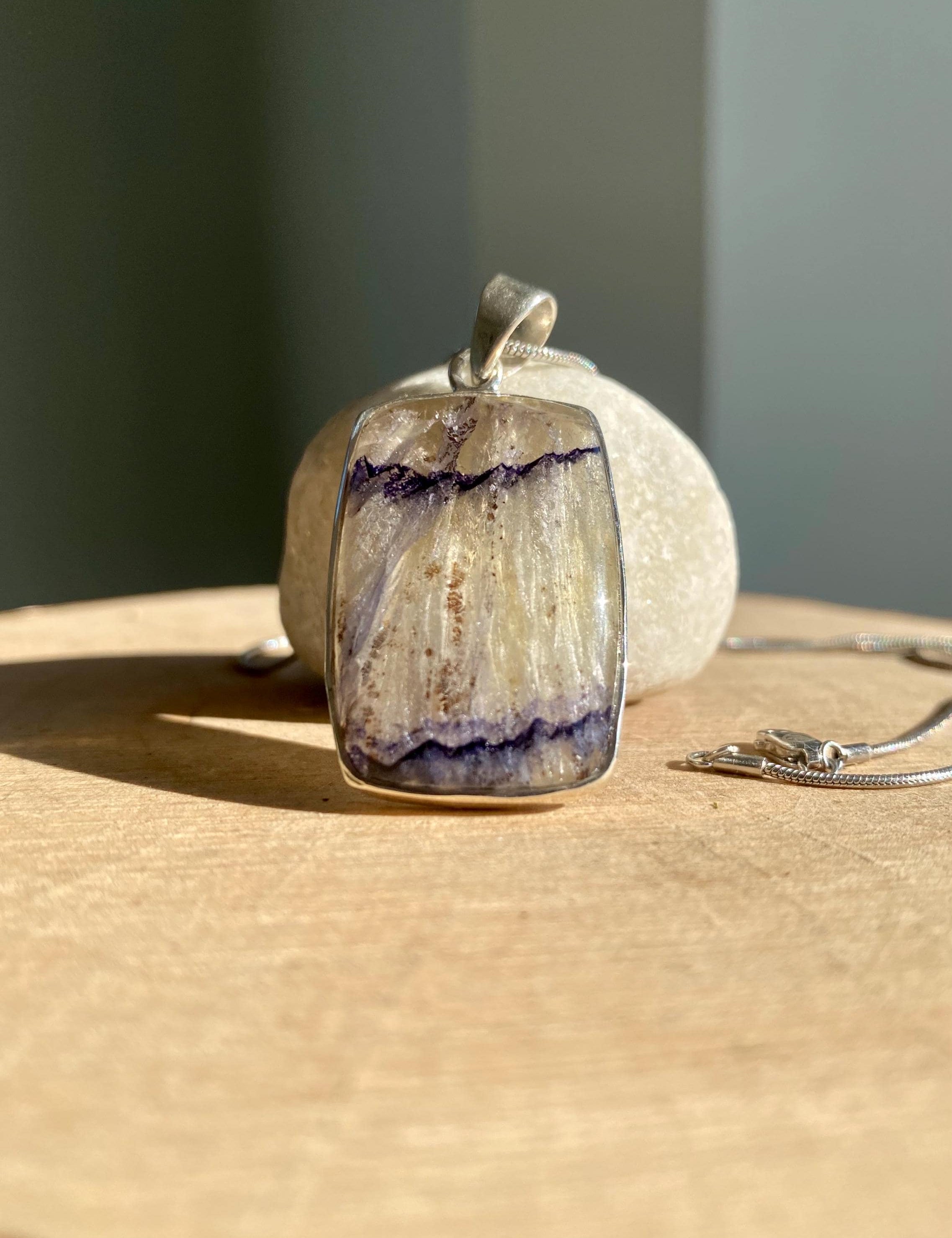 Blue John Sterling Silver Rectangular Pendant