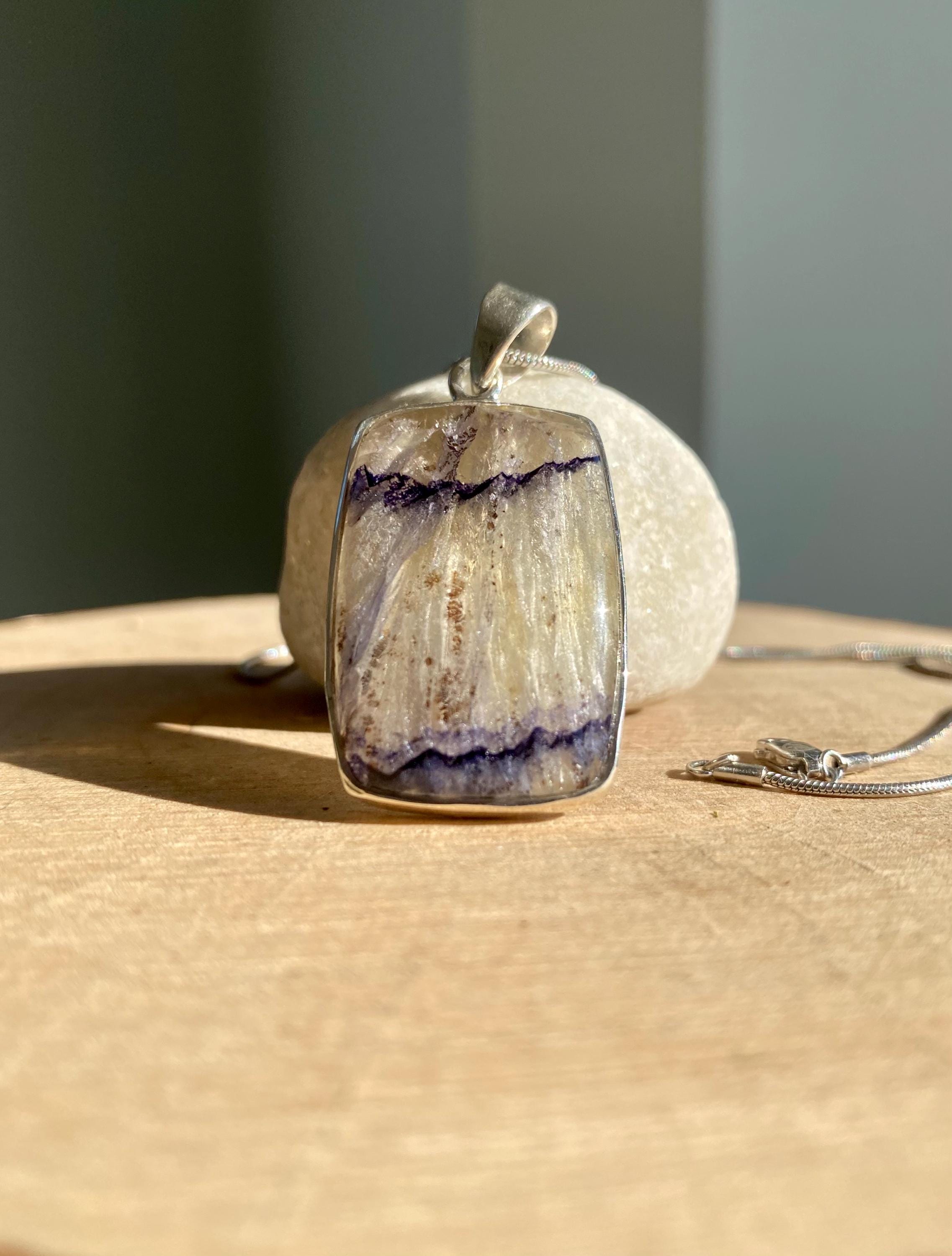 Blue John Sterling Silver Rectangular Pendant