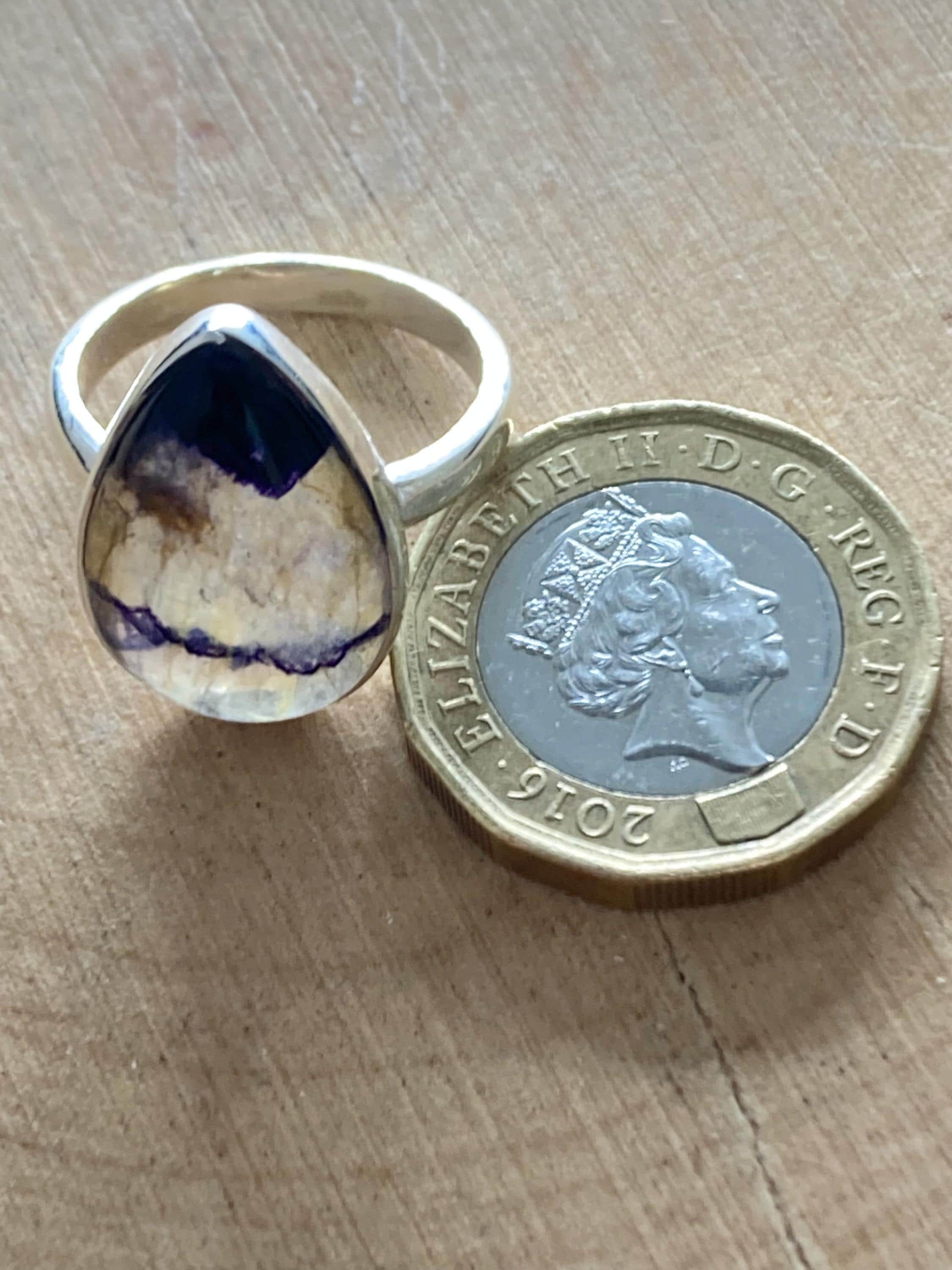 Blue John Silver Teardrop Ring - Extremely Rare