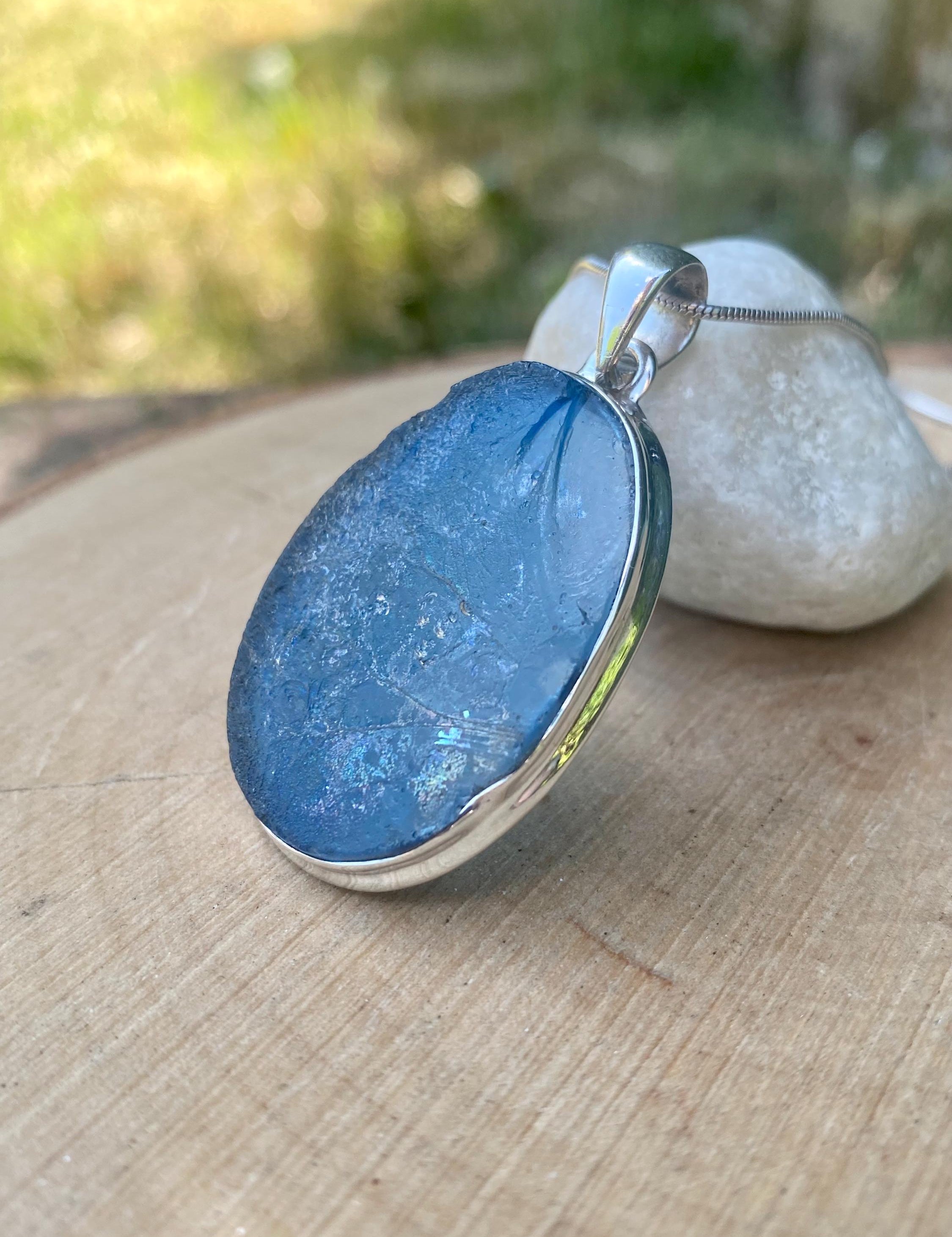 Oval Ancient Roman Glass Sterling Silver Pendant