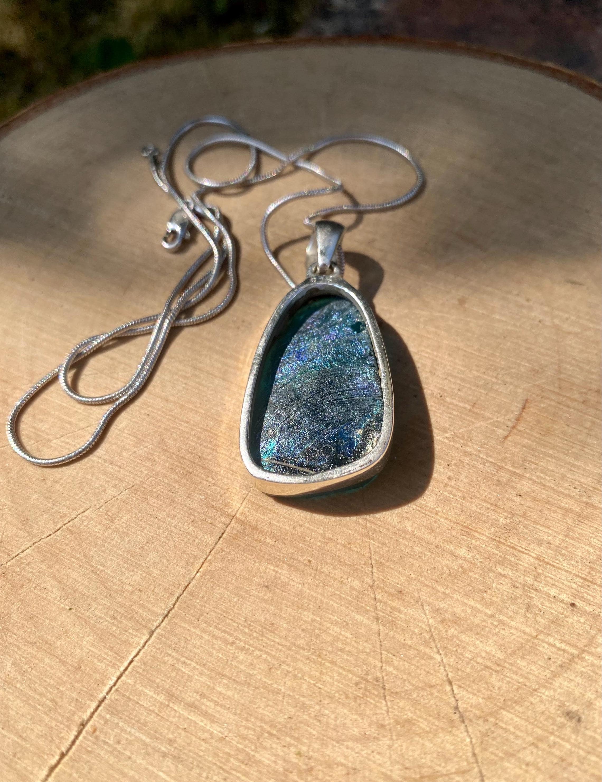 Ancient Roman Glass and Silver Pendant