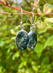 Moss Agate Silver Teardrop Earrings