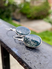 Moss Agate Silver Teardrop Earrings