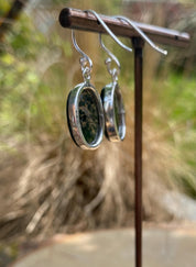 Moss Agate Silver Teardrop Earrings