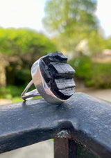 Raw Black Tourmaline Sterling Silver Ring