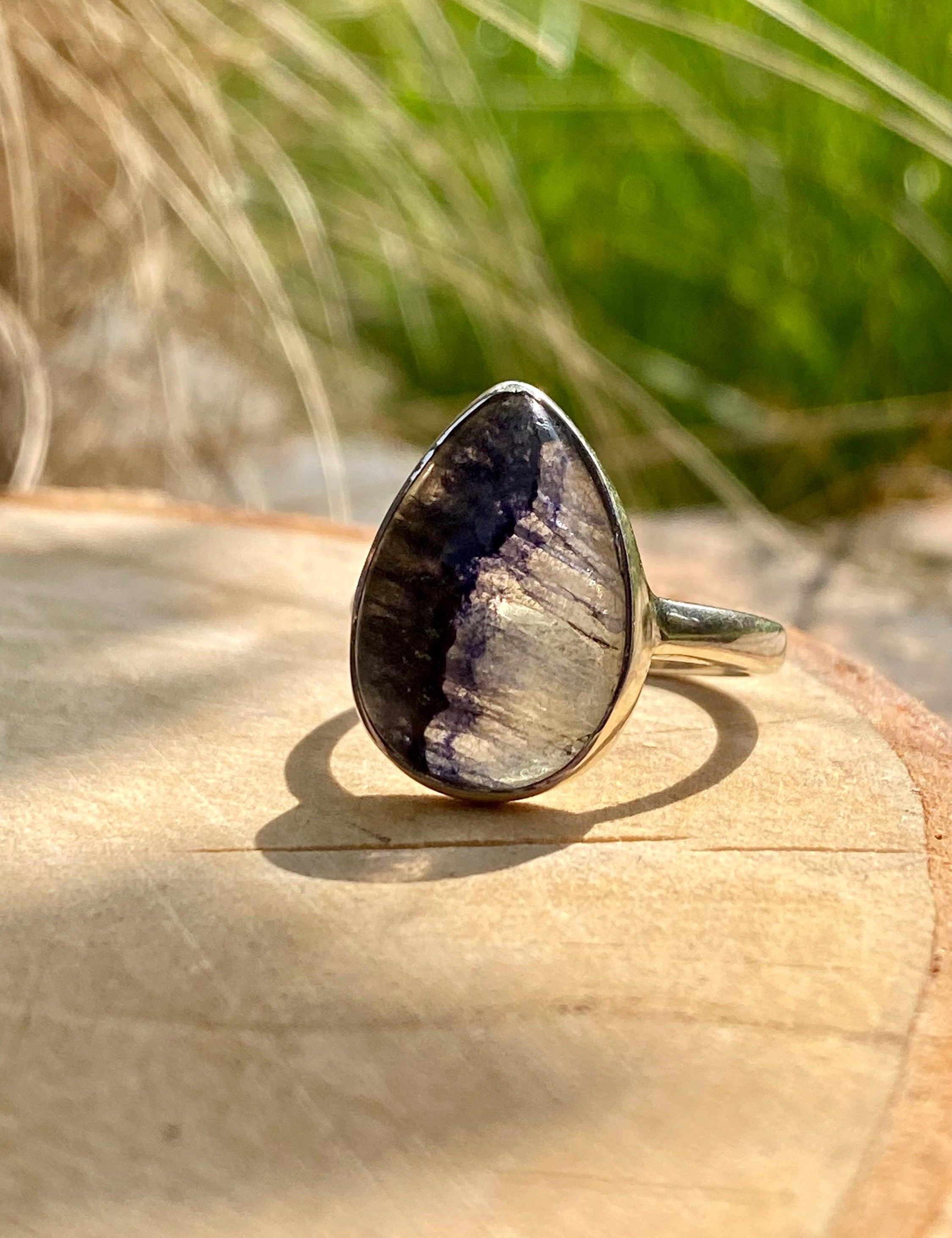Blue John Silver Teardrop Ring - Extremely Rare