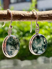 Moss Agate Sterling Silver Round Earrings