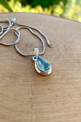 Pear Shaped Faceted Natural Aquamarine Sterling Silver Pendant