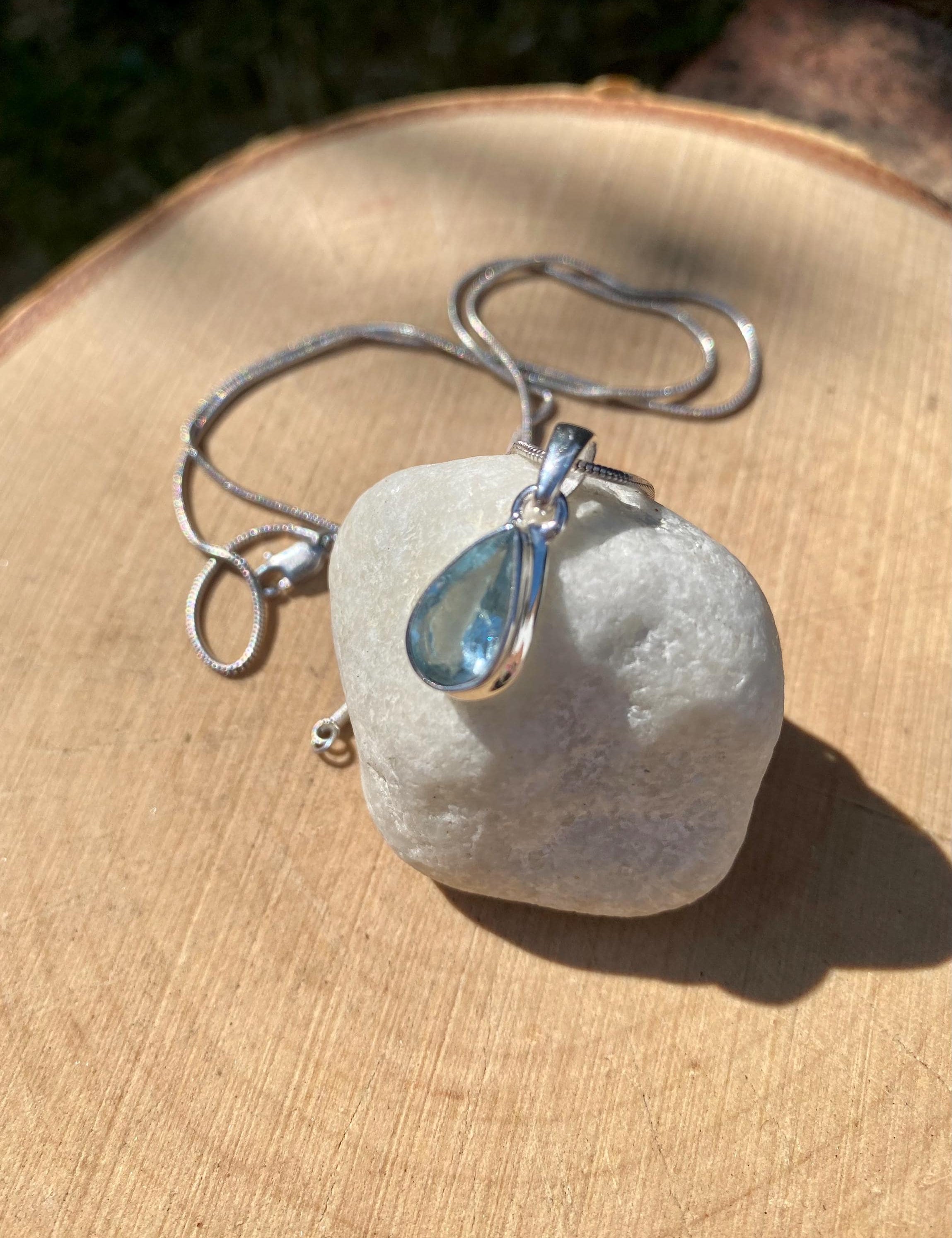 Pear Shaped Faceted Natural Aquamarine Sterling Silver Pendant