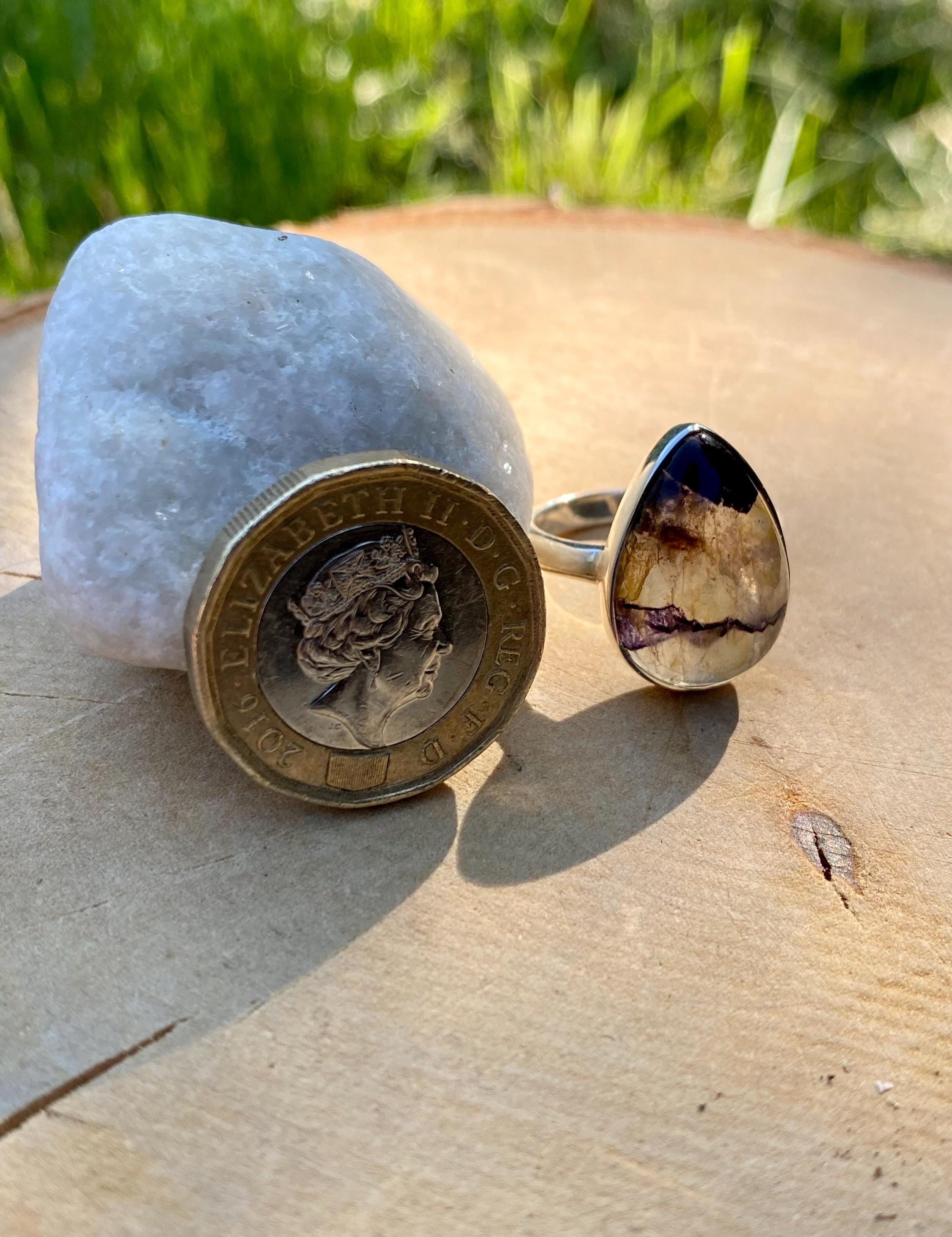 Blue John Silver Teardrop Ring - Extremely Rare