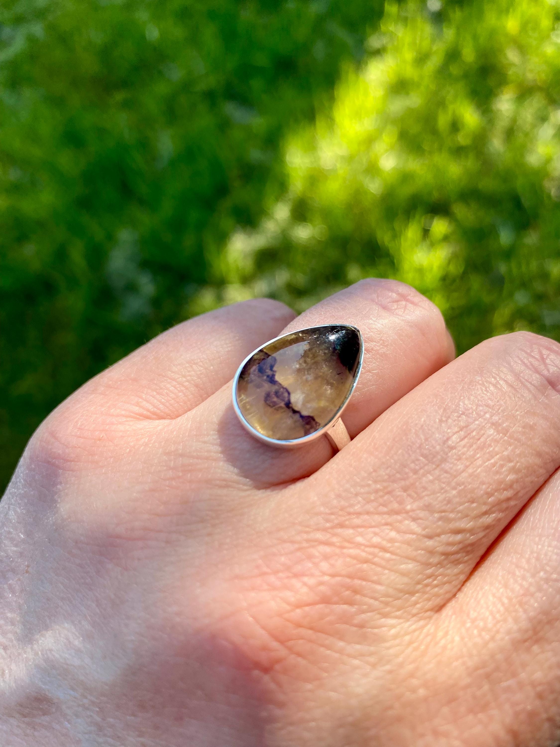 Blue John Silver Teardrop Ring - Extremely Rare
