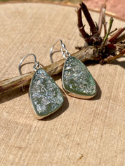 Ancient Roman Glass Dangle Earrings, 20mm x 13mm Pear Cut Sterling Silver, Handmade UK