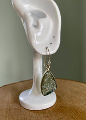 Ancient Roman Glass Dangle Earrings, 20mm x 13mm Pear Cut Sterling Silver, Handmade UK