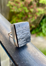 Natural Raw Chunky Black Tourmaline Sterling Silver Ring