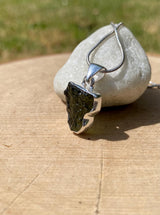 Hexagon Cut Natural MOLDAVITE Sterling Silver Pendant