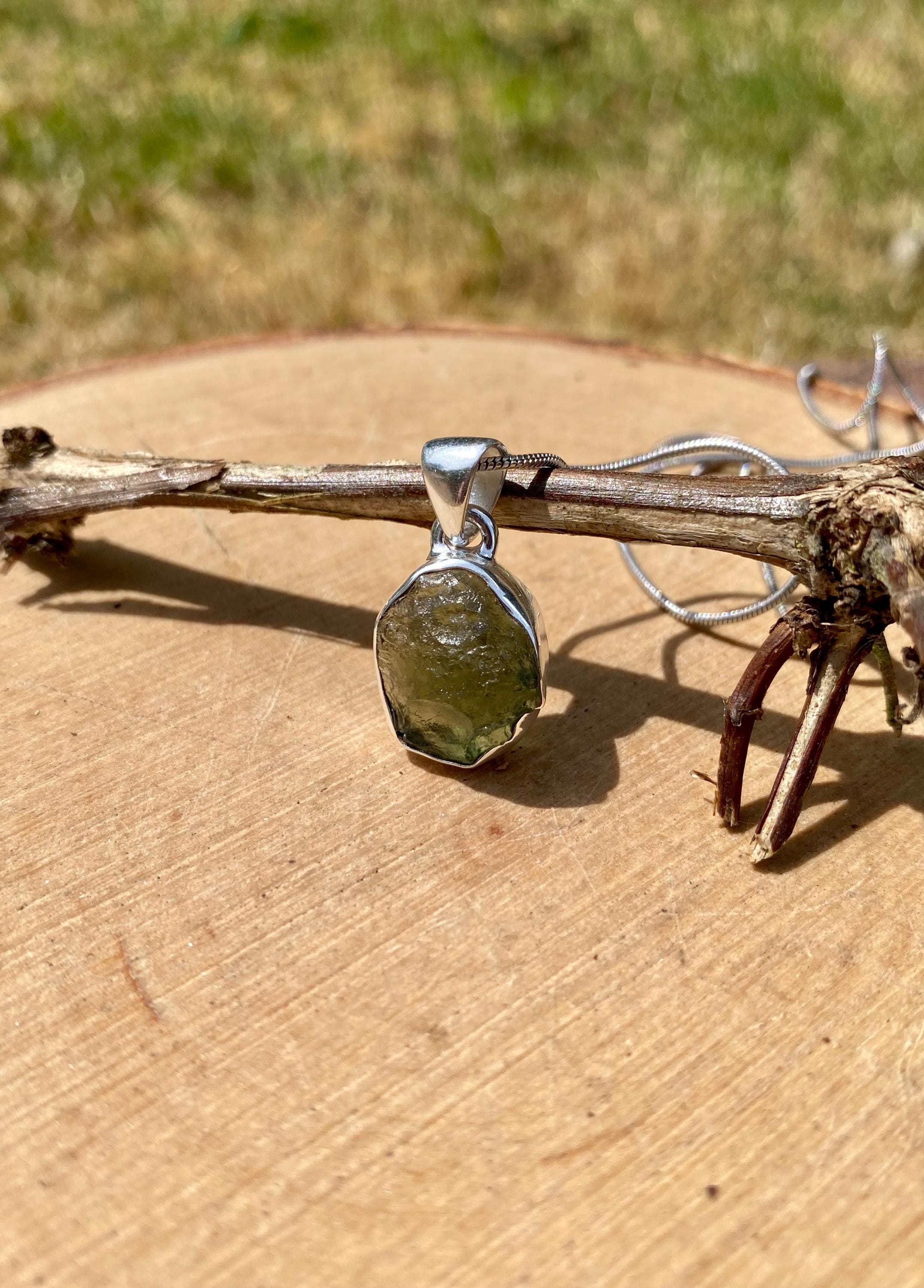 Natural MOLDAVITE Pendant, Uncut Sterling Silver Handmade UK gift