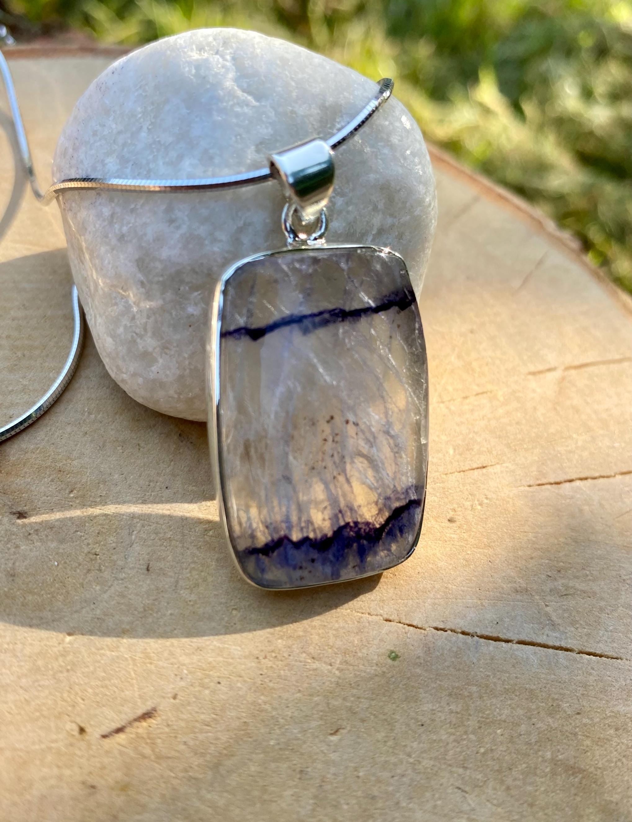 Blue John Sterling Silver Rectangular Pendant