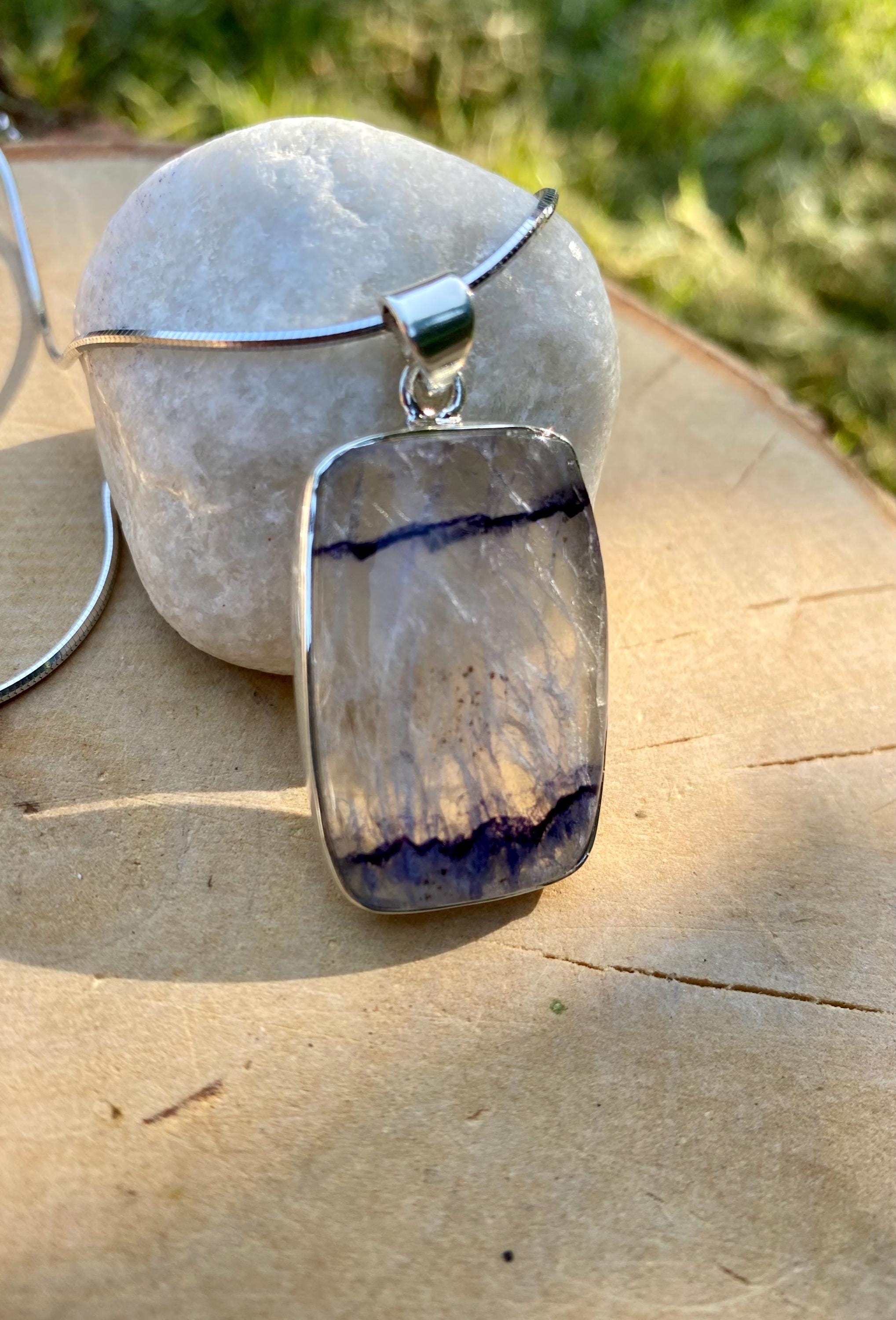 Blue John Sterling Silver Rectangular Pendant