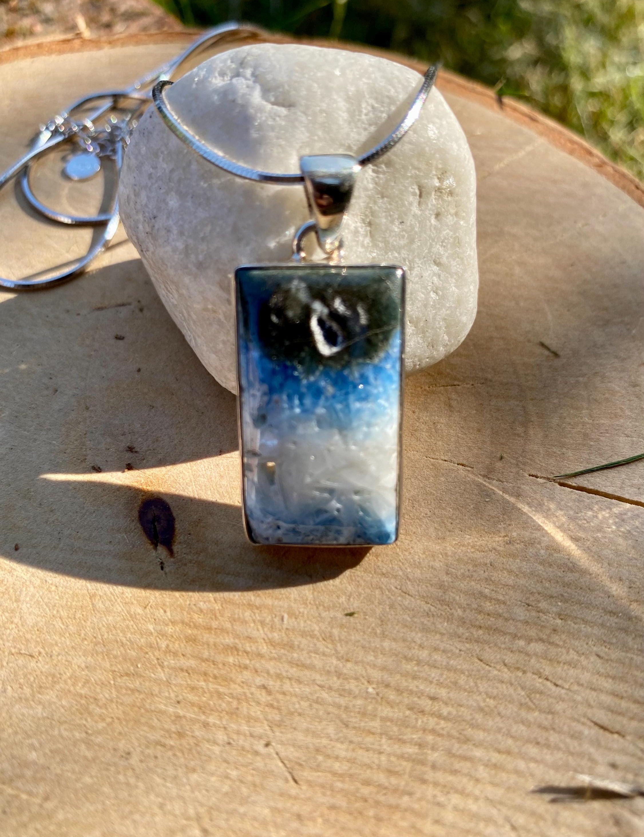 Blue Ice Glacierite and Silver Pendant