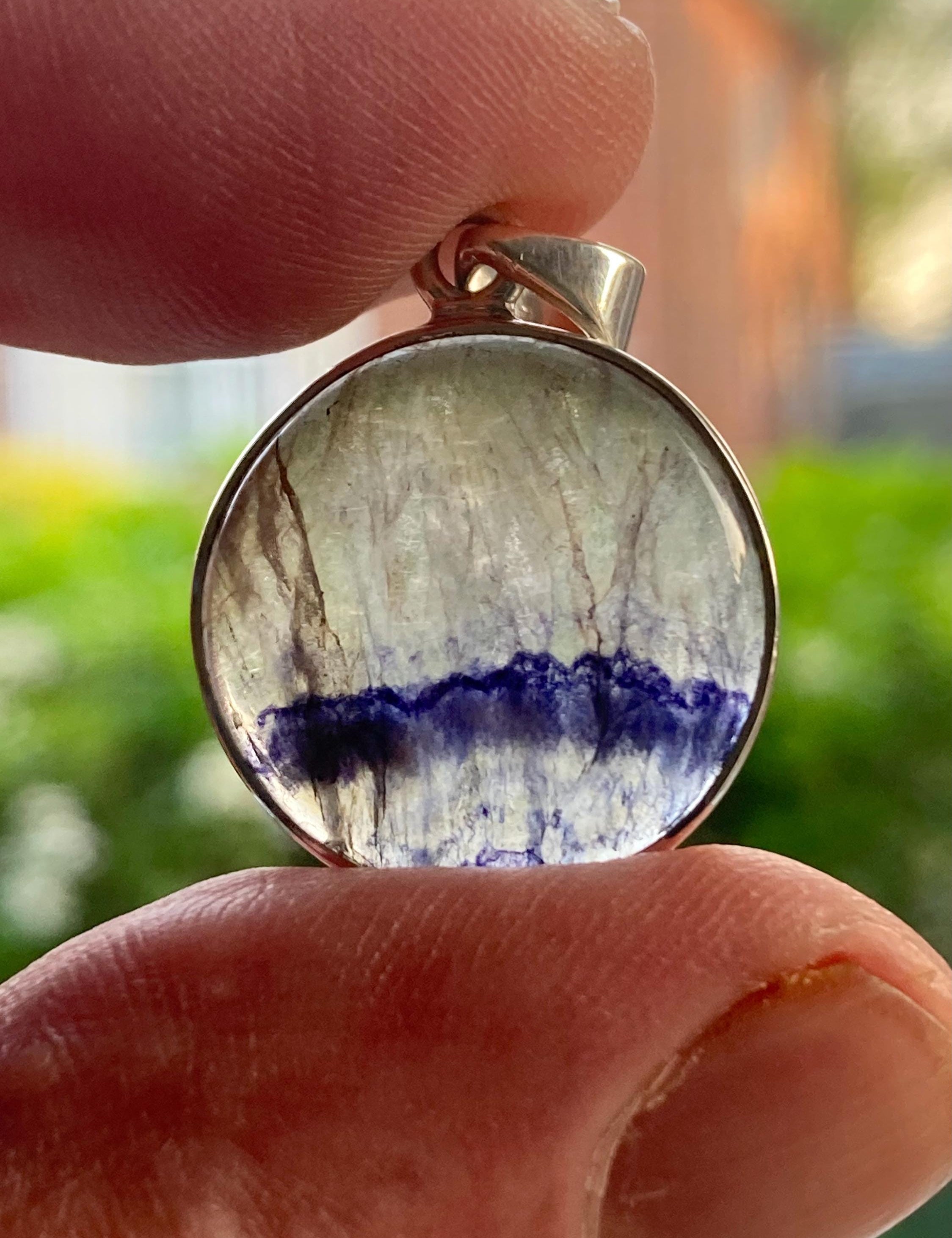 Blue John Sterling Silver Round Pendant