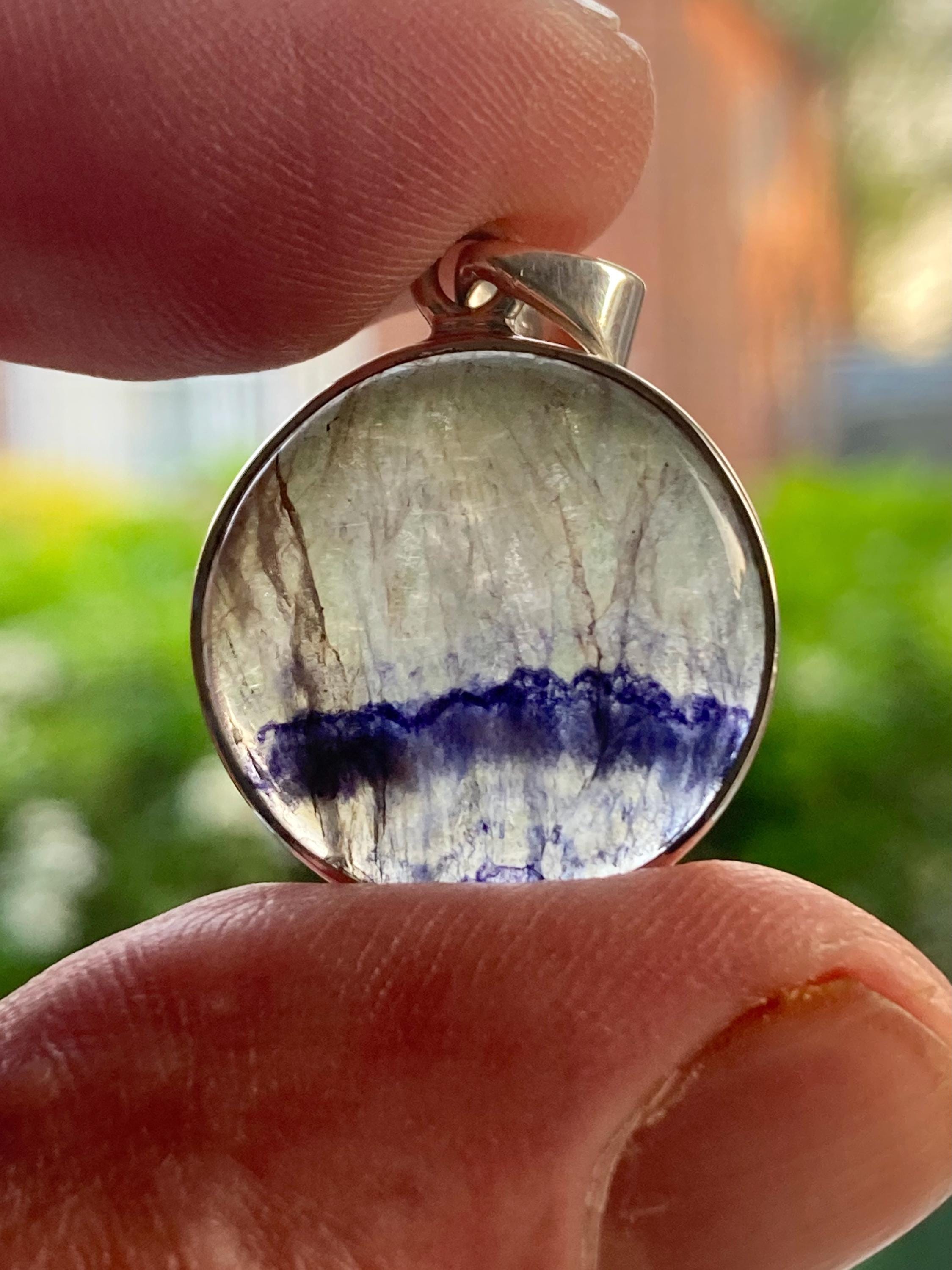 Blue John Sterling Silver Round Pendant
