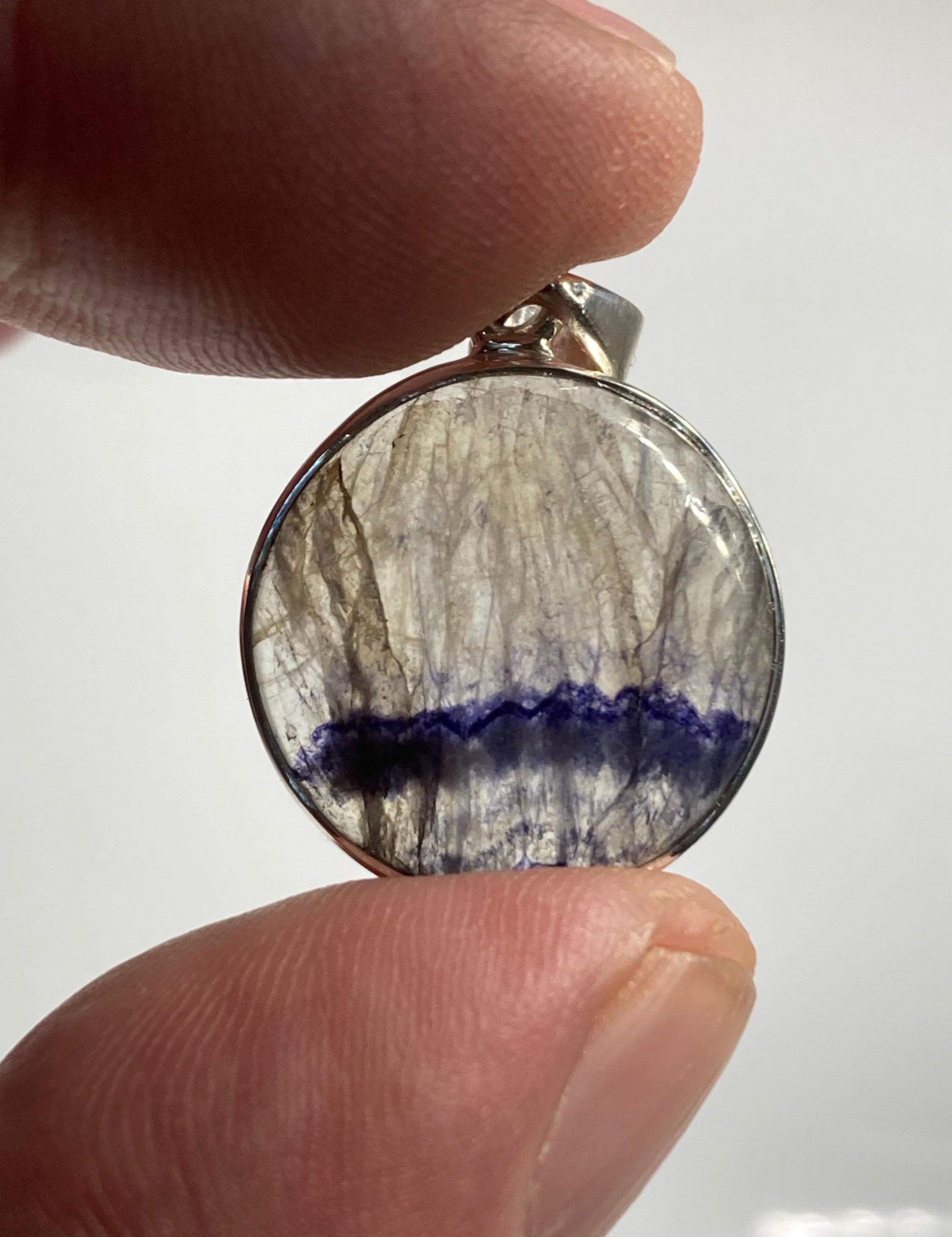 Blue John Sterling Silver Round Pendant