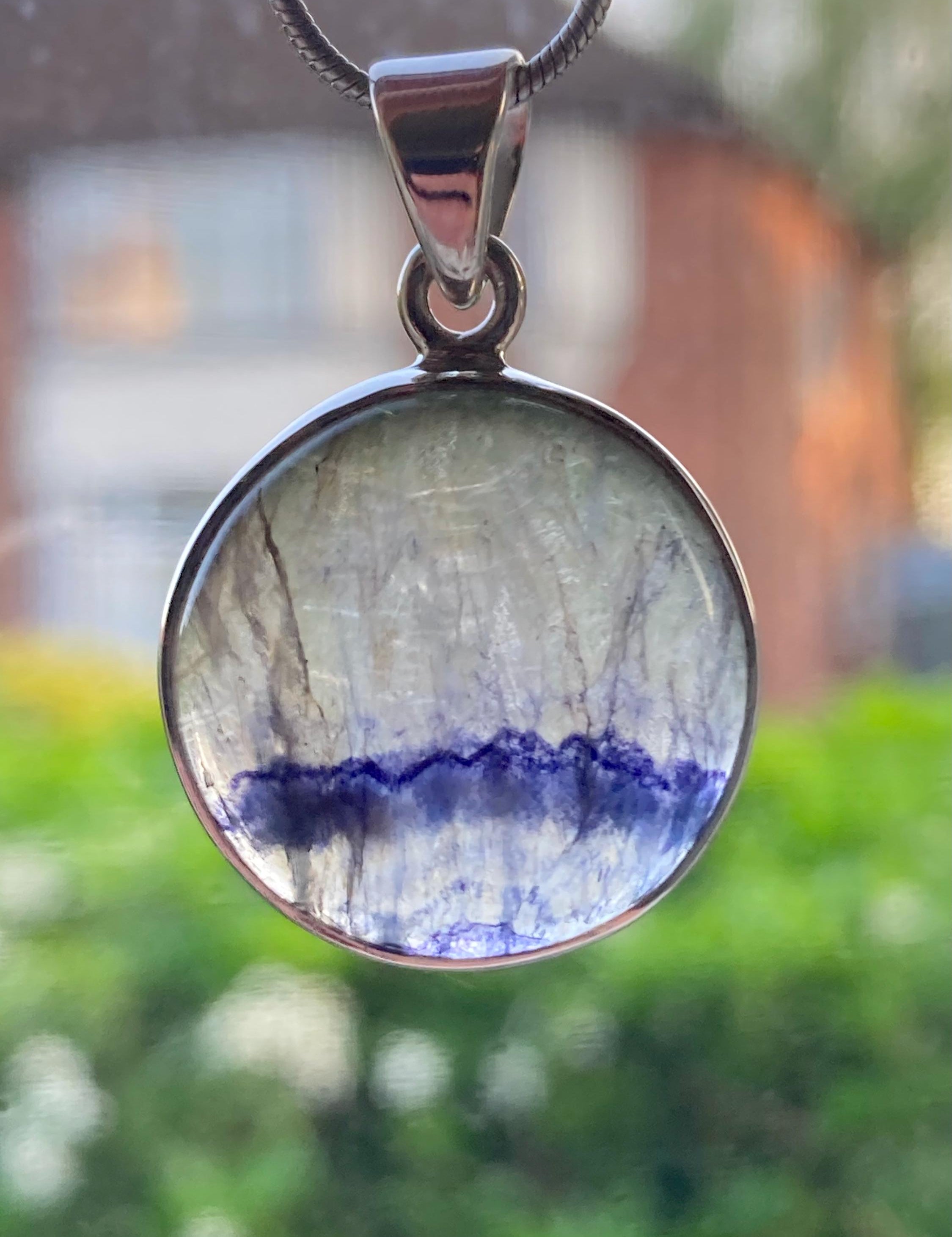 Blue John Sterling Silver Round Pendant