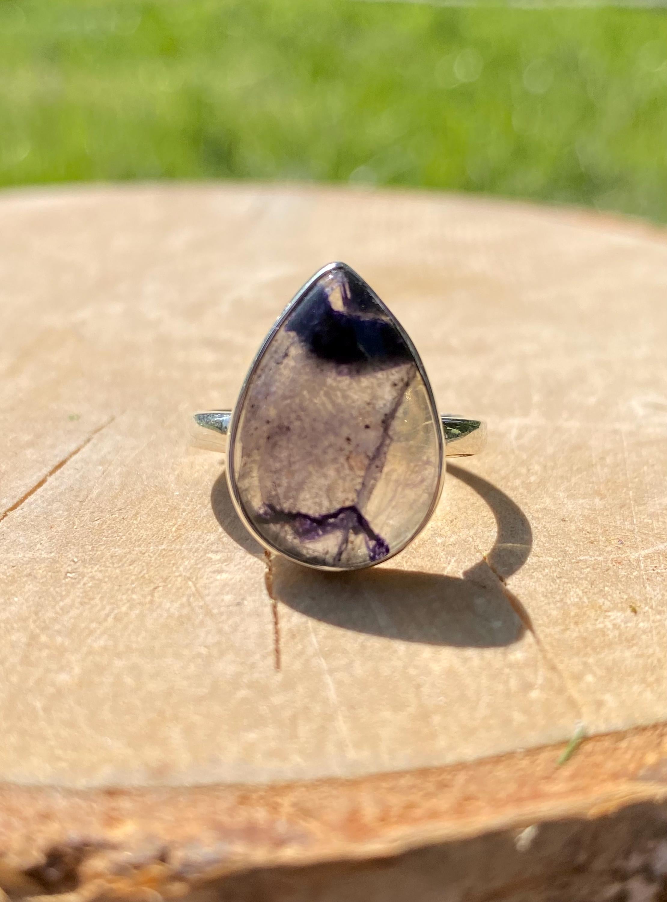 Blue John Sterling Silver Teardrop Ring - Extremely Rare