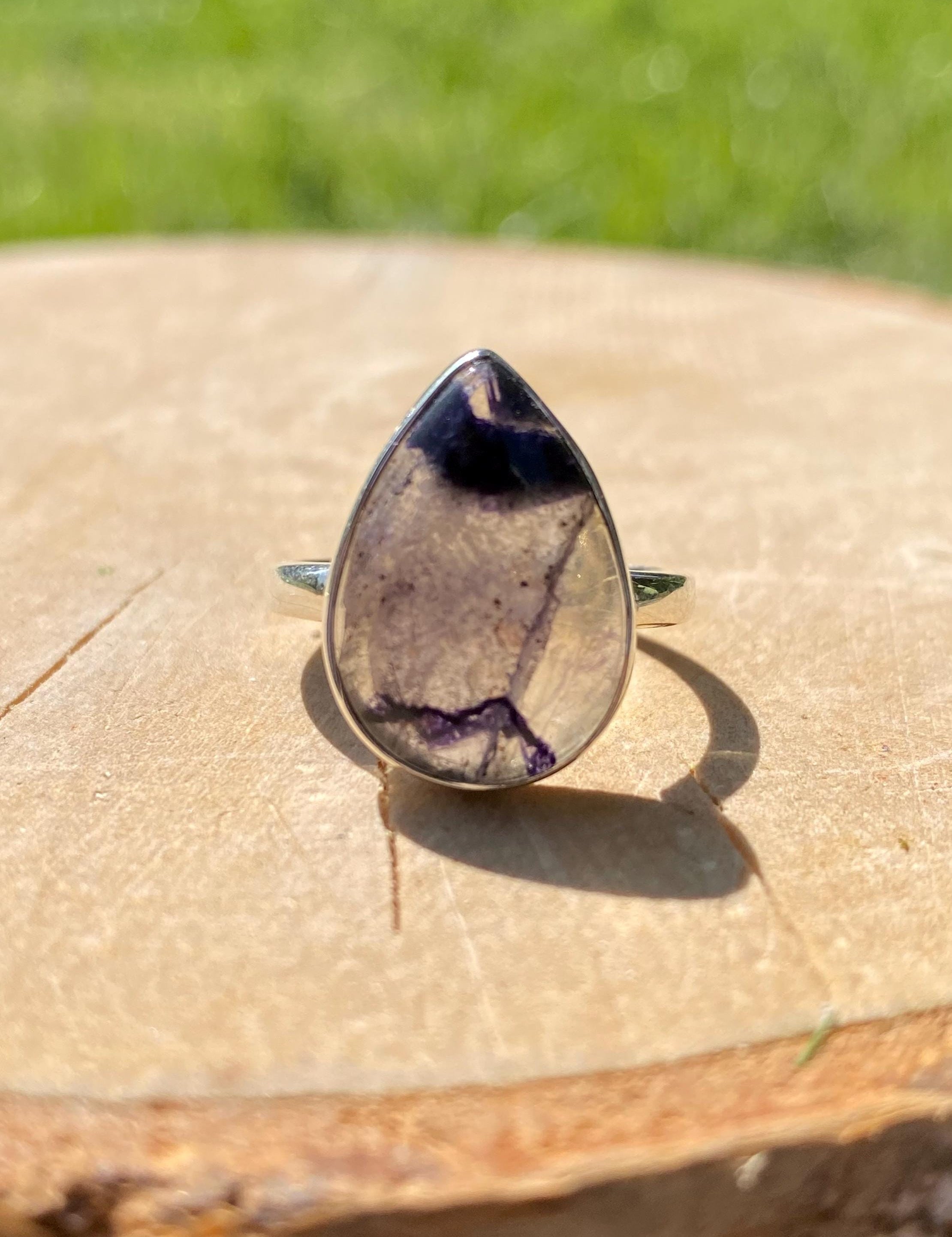 Blue John Sterling Silver Teardrop Ring - Extremely Rare