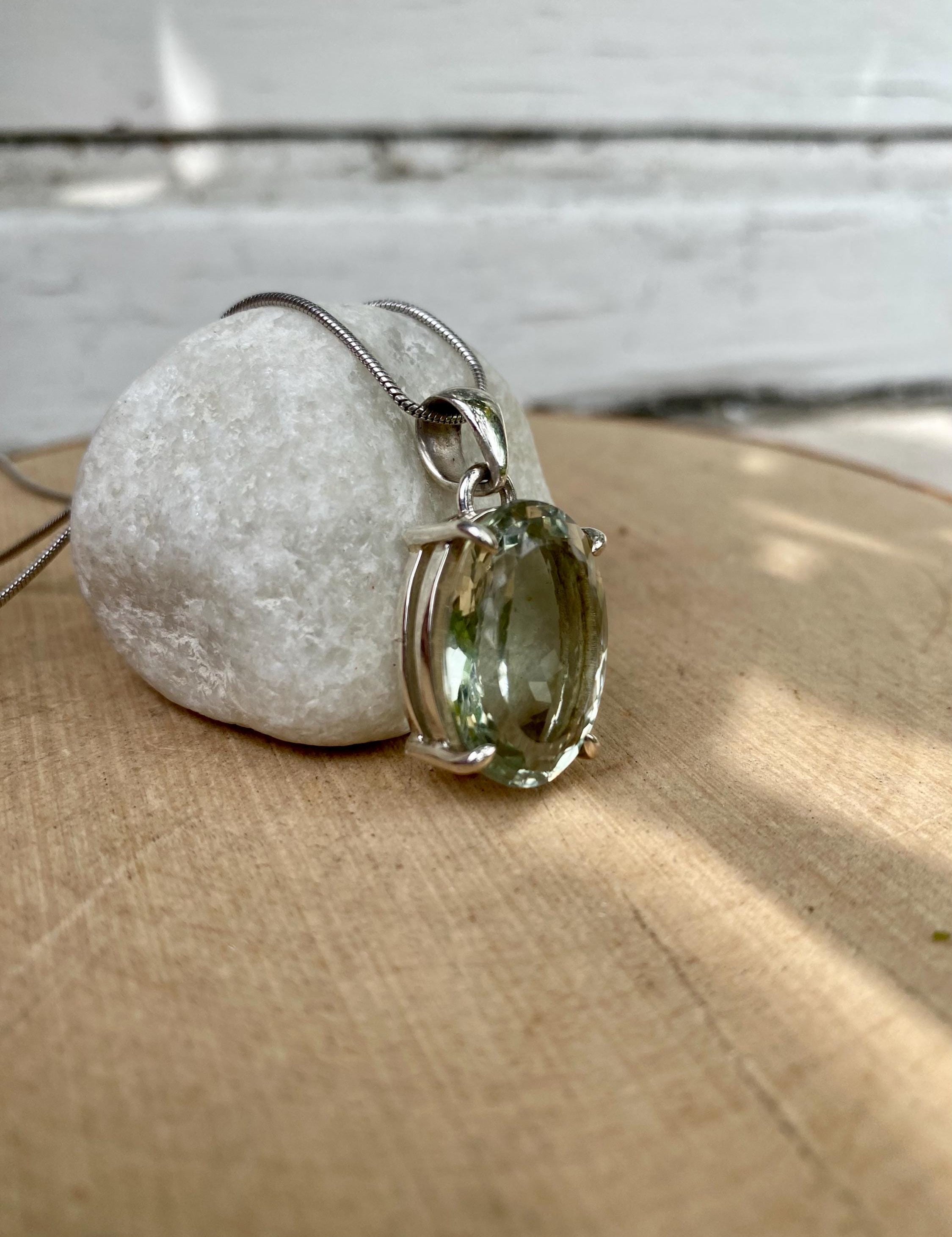 Oval Green Amethyst (Prasiolite ) Sterling Silver Pendant
