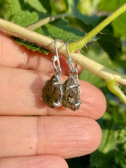 Natural Raw Moldavite Dangle Earrings Uncut Sterling Silver
