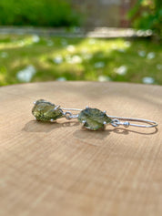 Natural Raw Moldavite Dangle Earrings Uncut Sterling Silver