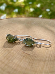 Natural Raw Moldavite Dangle Earrings Uncut Sterling Silver