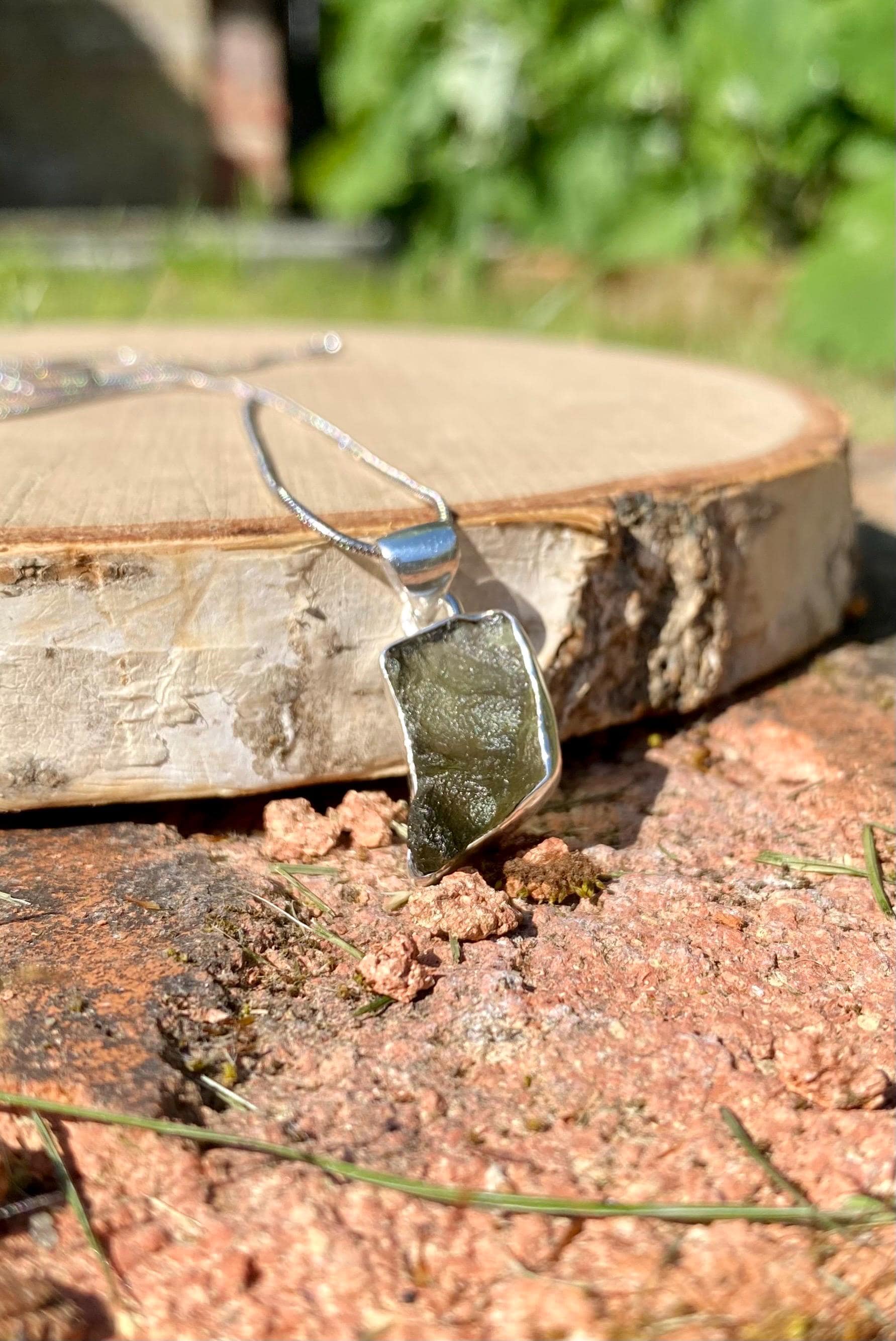 Natural MOLDAVITE Pendant, Uncut, Sterling Silver Bezel Setting, Handmade UK