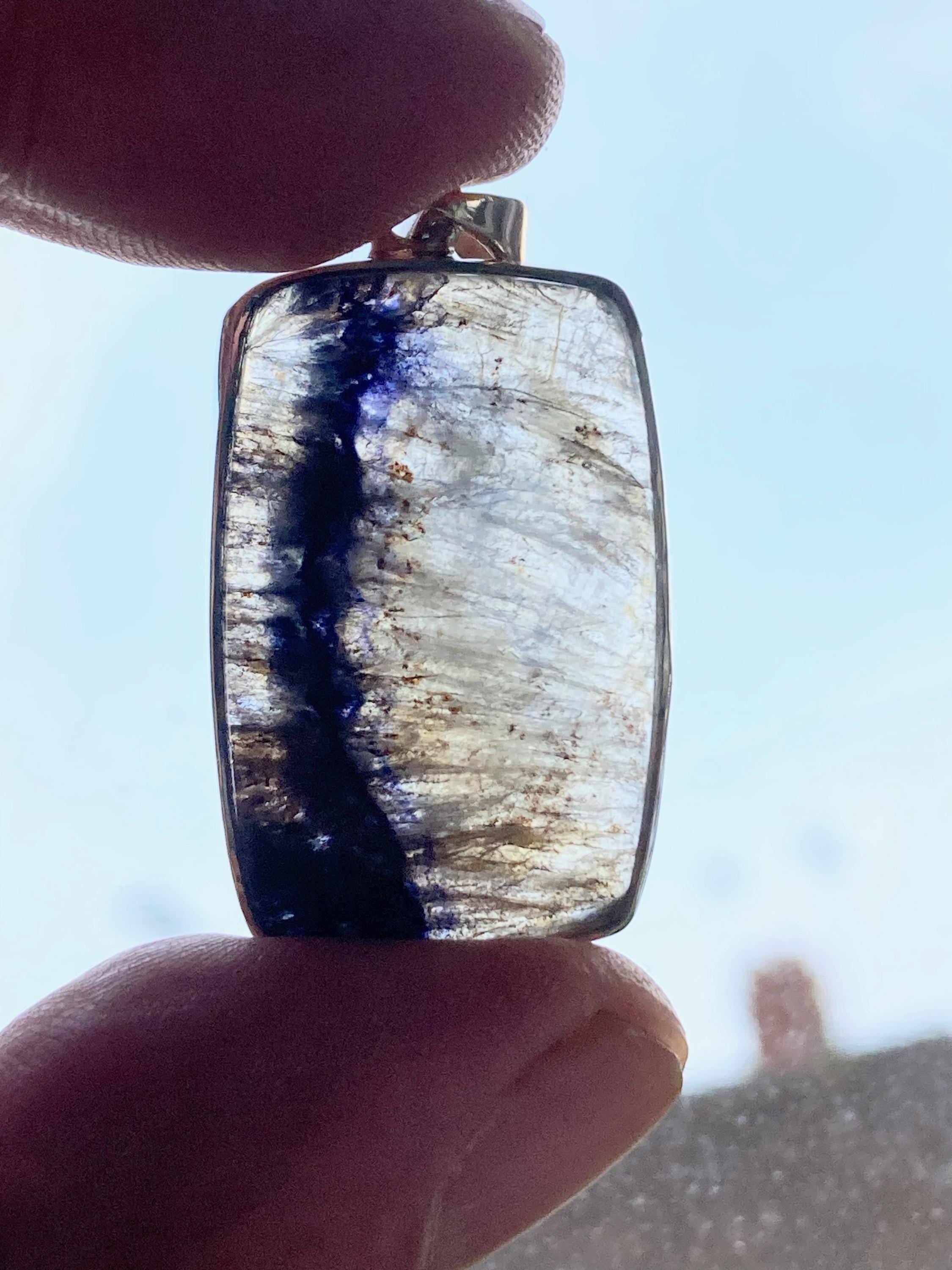 Blue John Sterling Silver Rectangular Pendant